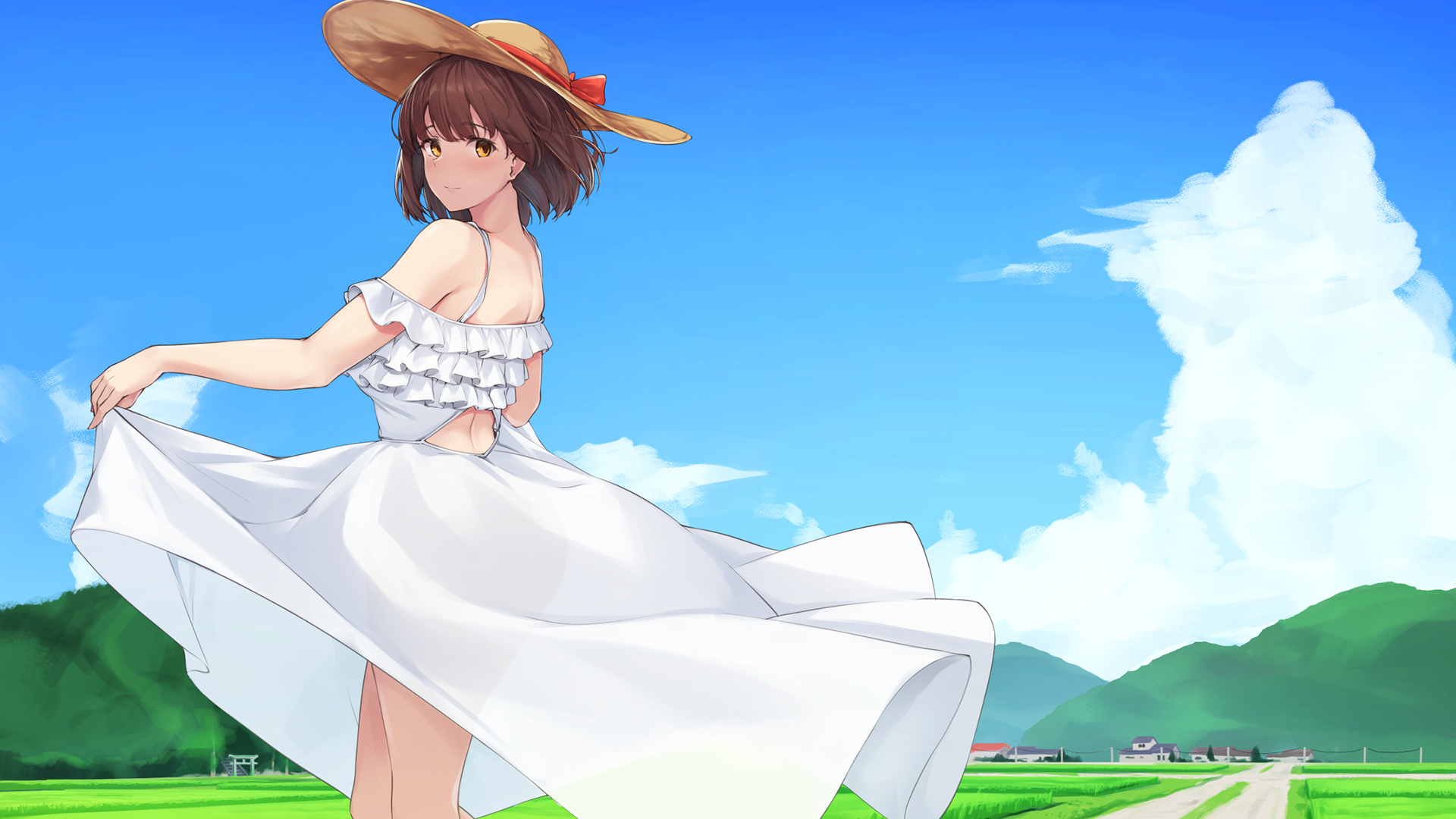 翠绿,春天,太阳帽,裙儿飘飘