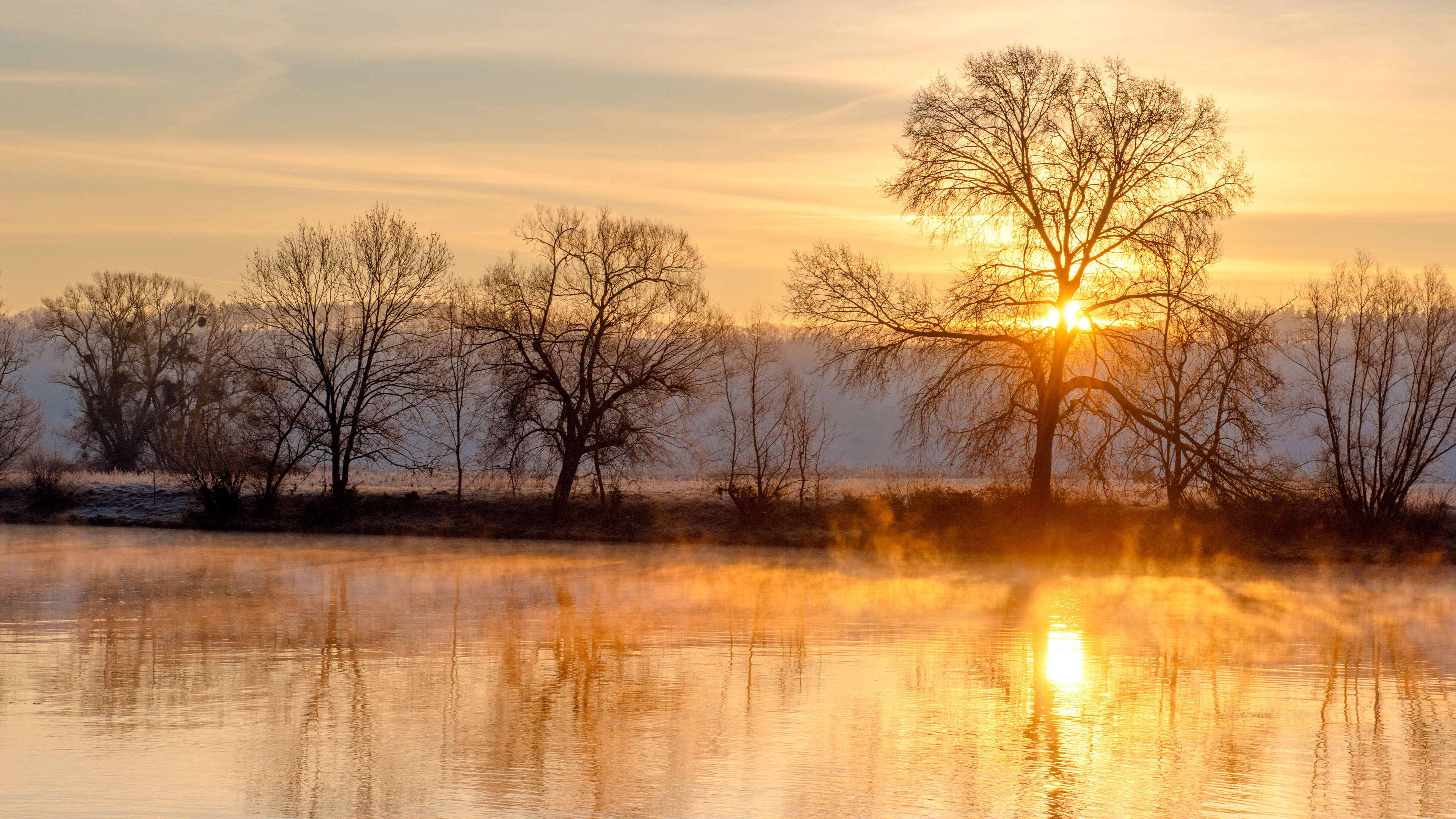 日出,湖面倒影,旭日