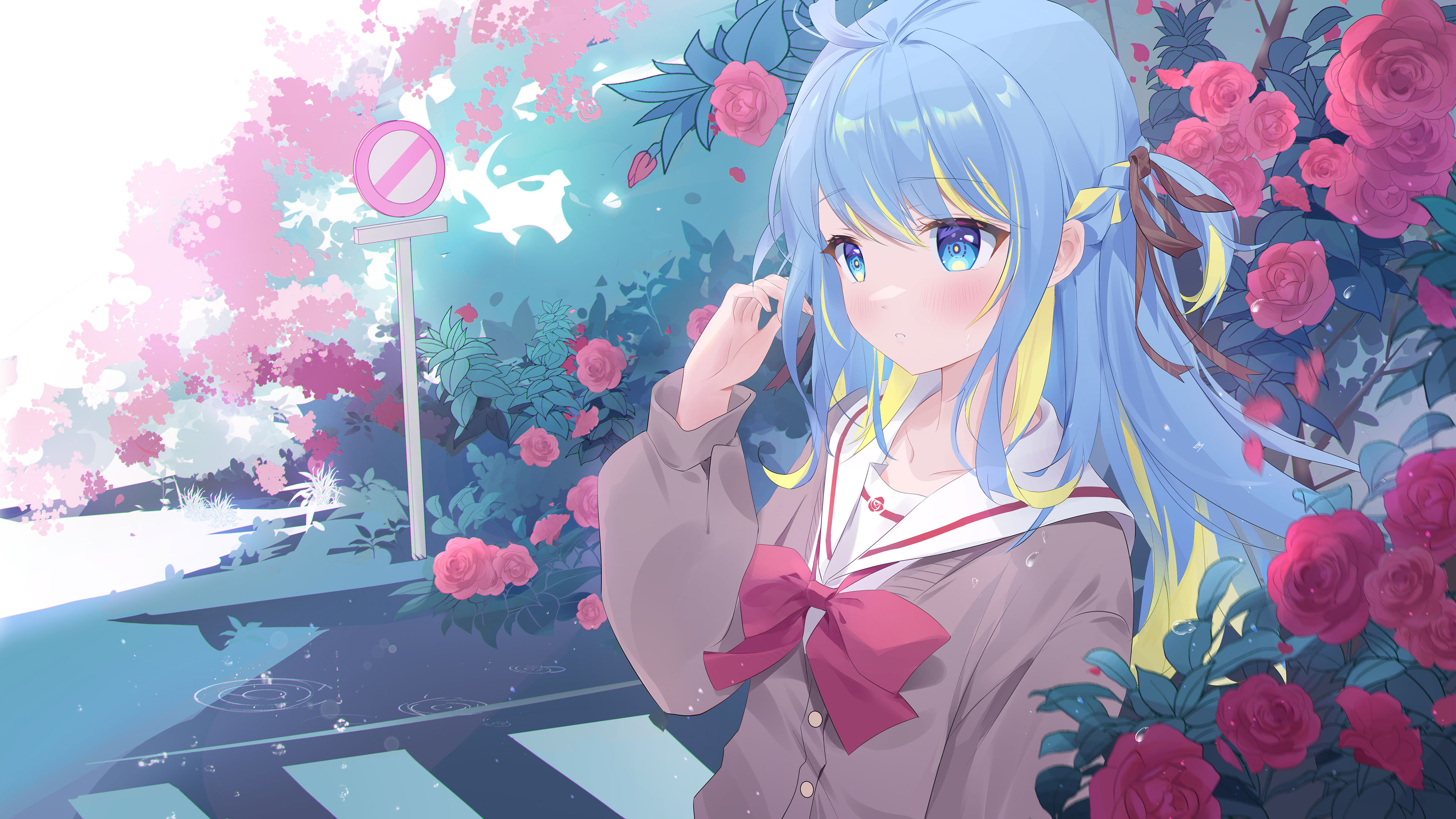 花丛,斑马线,蝴蝶结,大眼萌