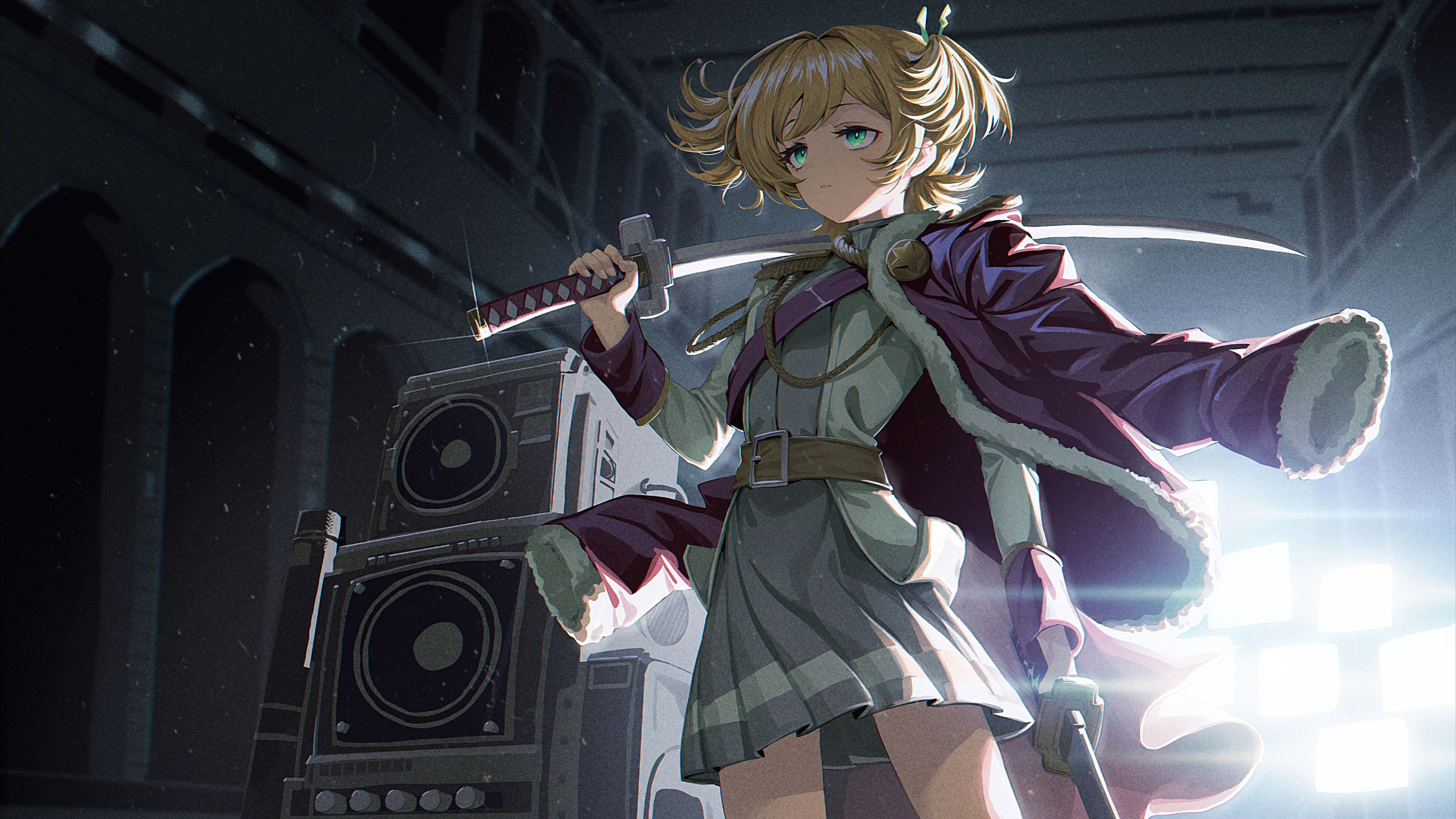 短发女孩,武器,双刀,披风