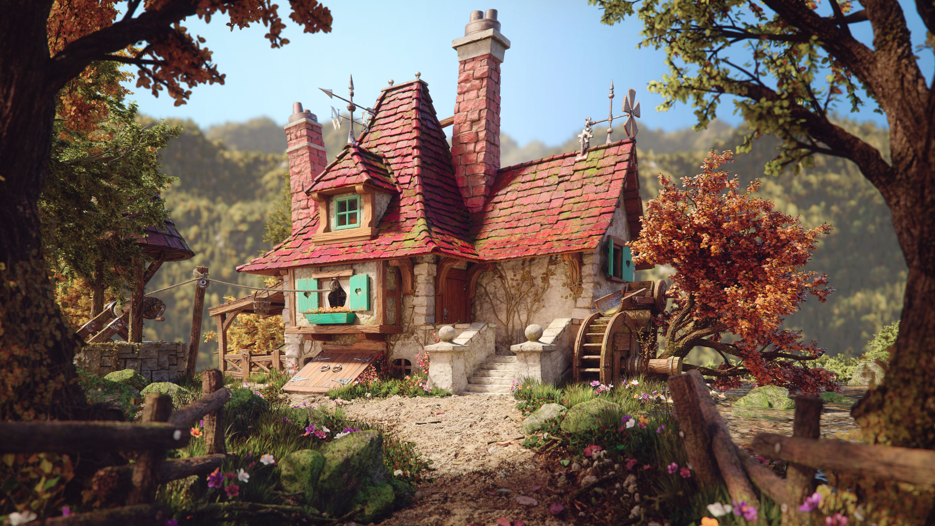 乡村,温馨小屋,树林