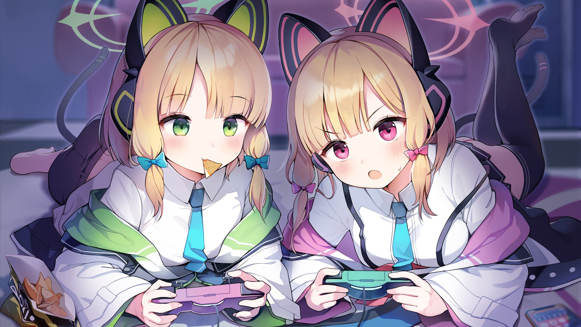 猫耳朵,游戏机,姐妹