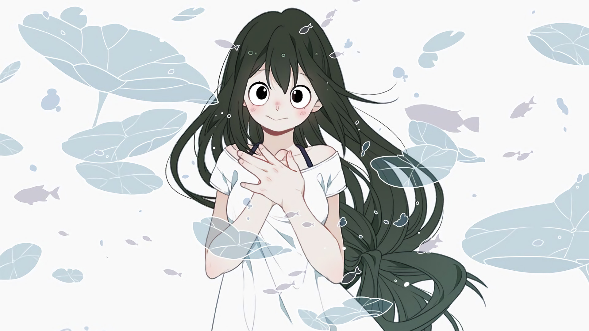 青蛙,女孩,长发,荷叶