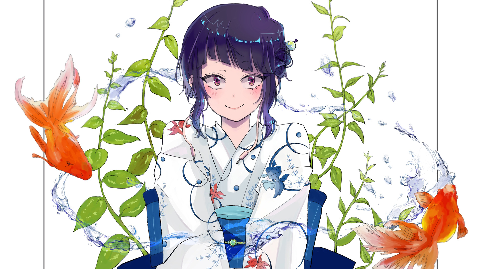 鱼缸,金鱼,大眼女孩,鱼草