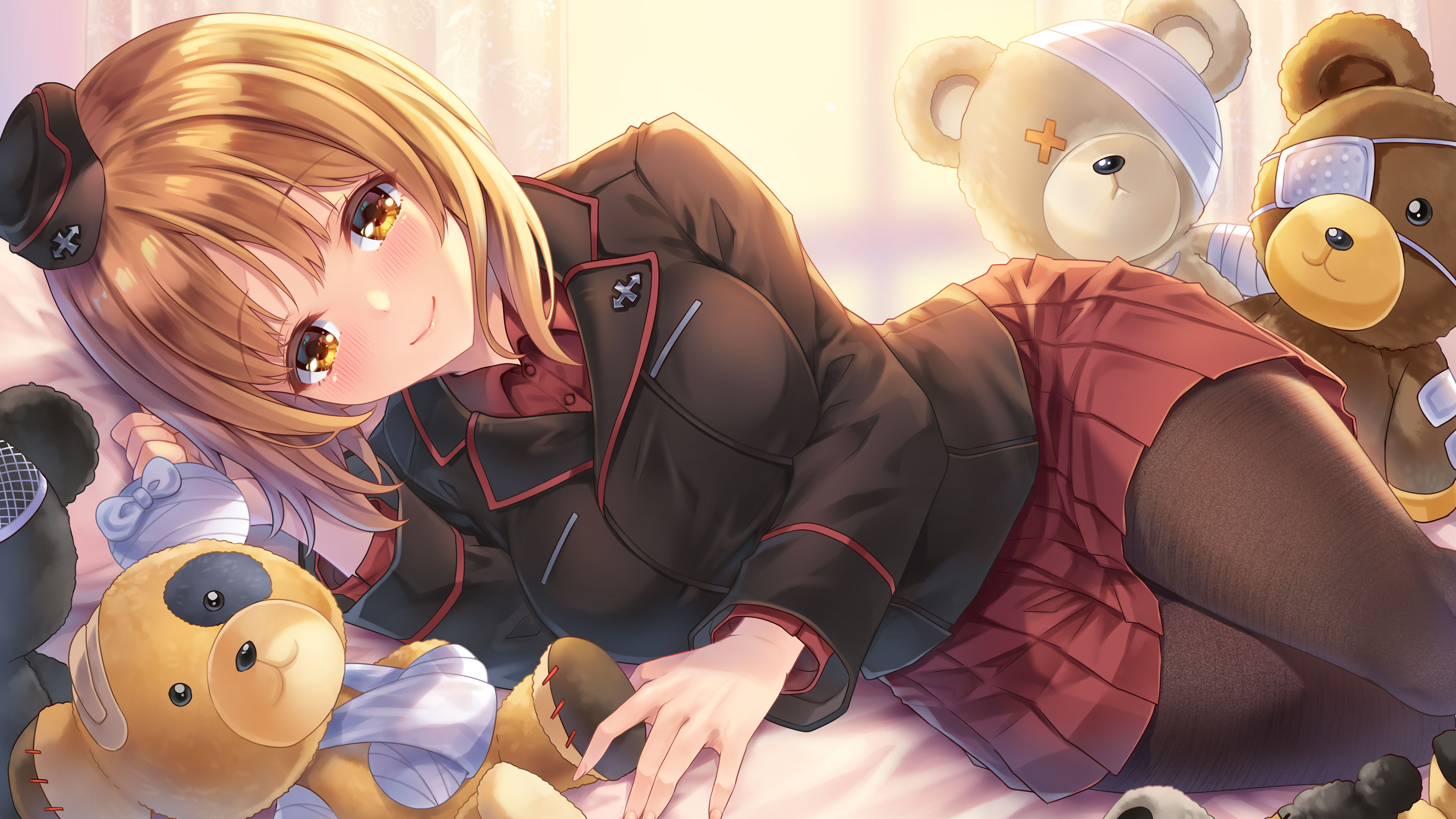 金发女孩,大眼睛,熊,受伤