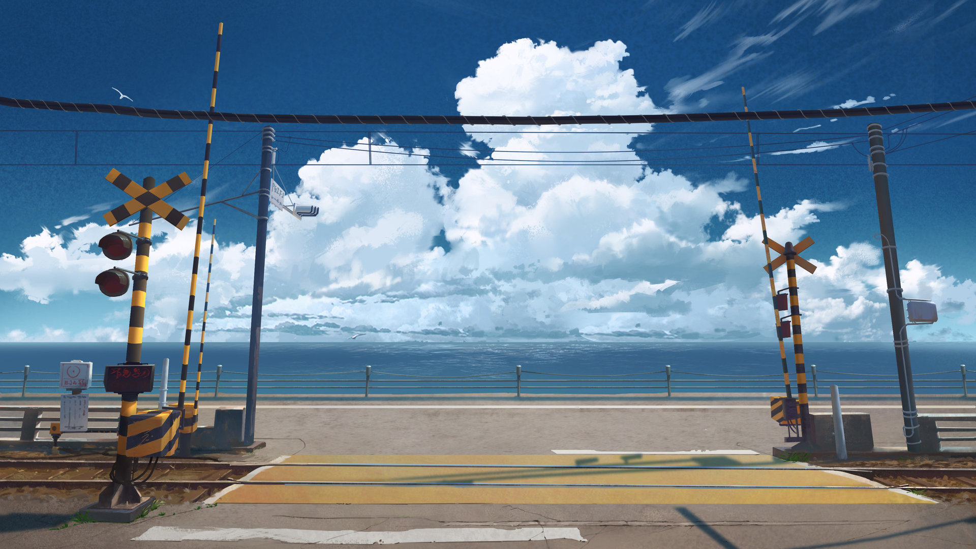 蓝天,白云,铁轨,红绿灯,温馨