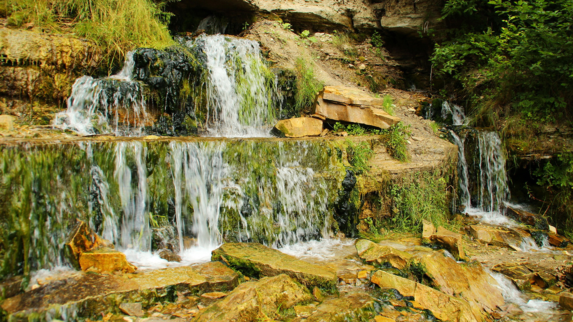 自然风光,瀑布,小溪,青苔