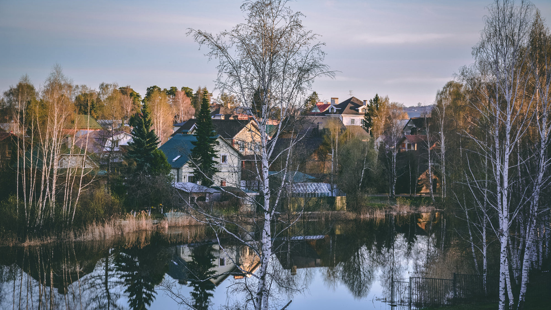 秋意正浓,小镇,倒影,村庄