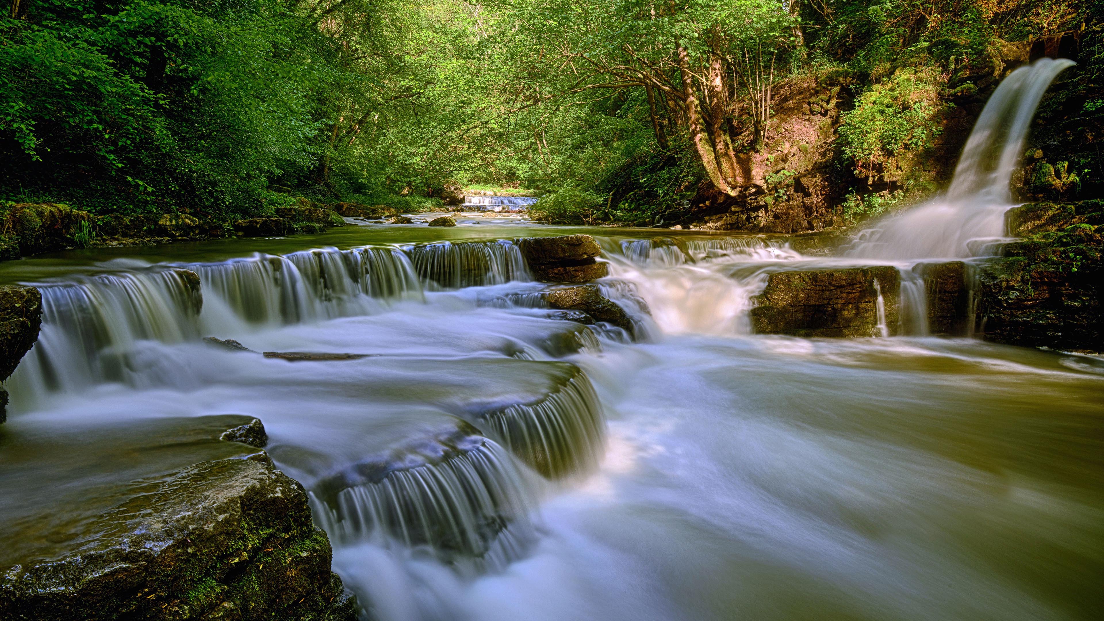 自然景观,溪流,瀑布,盛夏