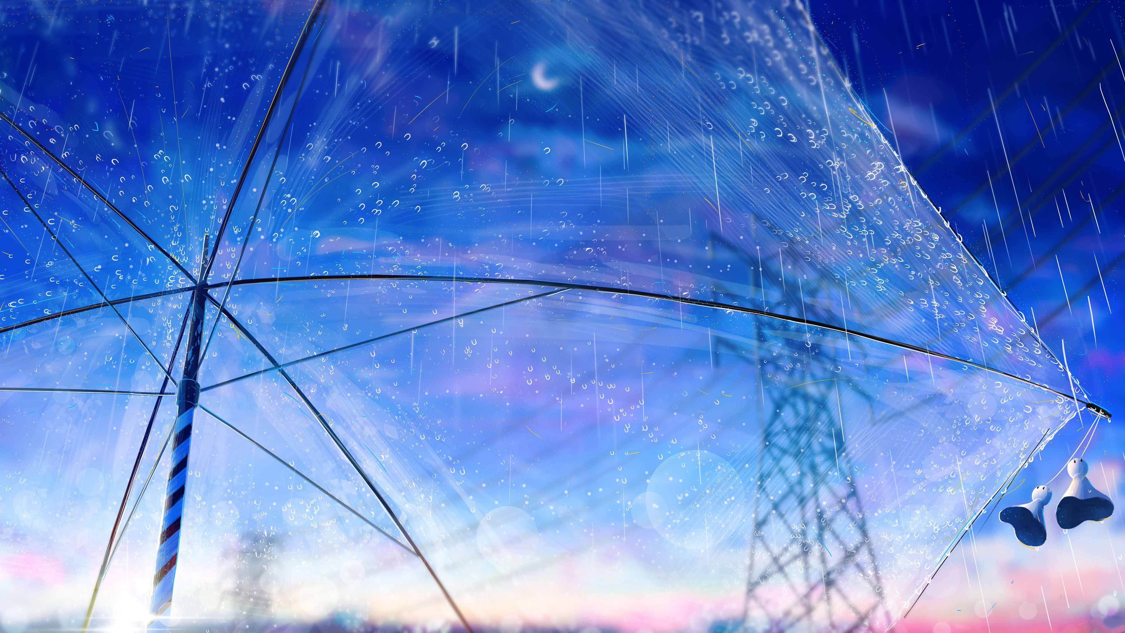 透明雨伞,布偶,下雨天,月亮