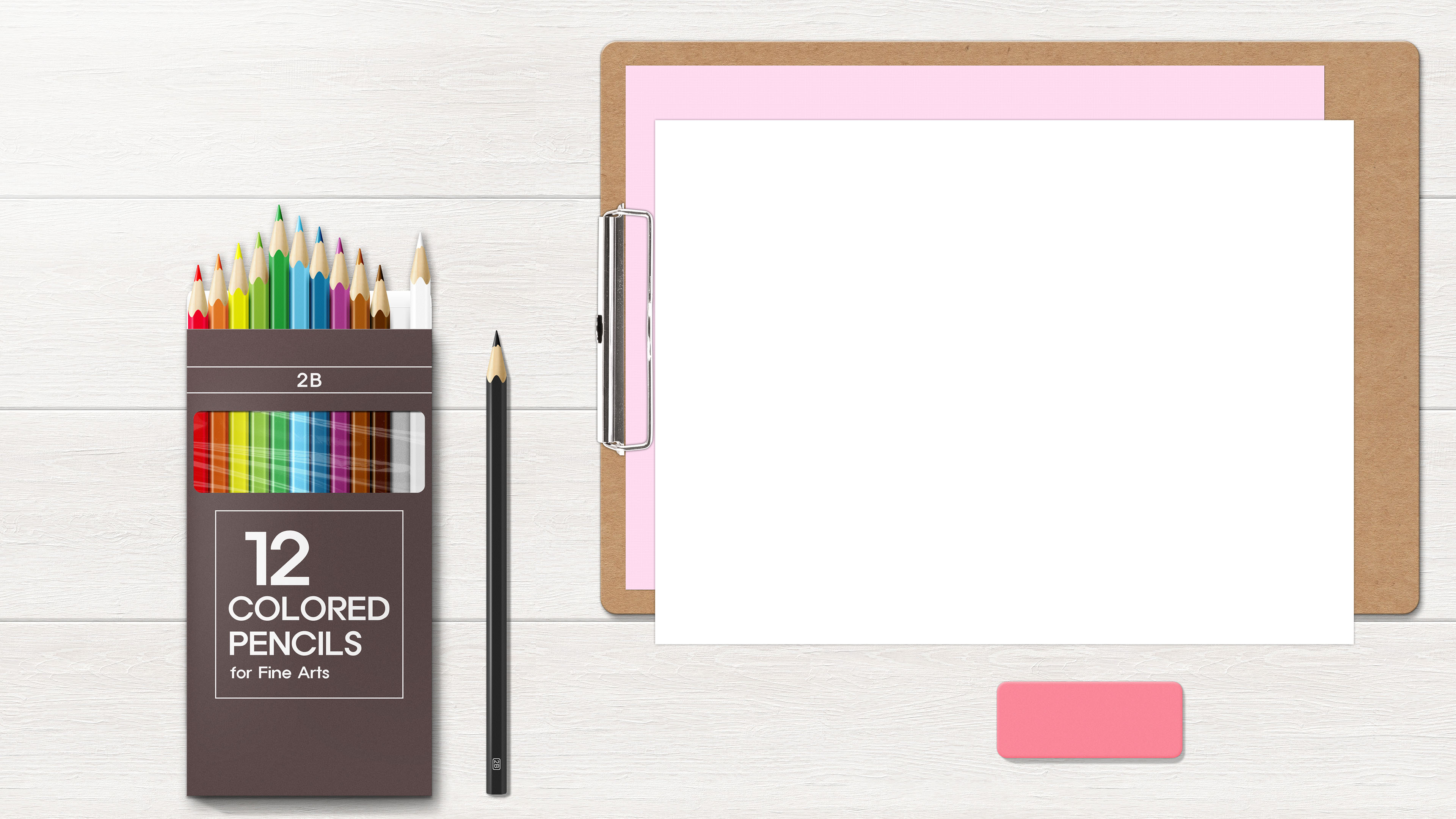 彩色笔,白纸,橡皮