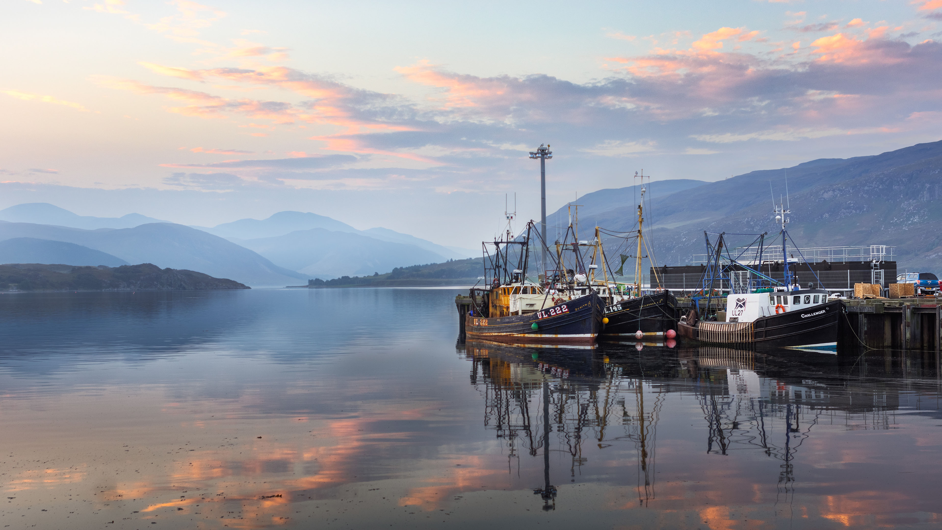 落日余晖,海港,码头,渔船,晚霞