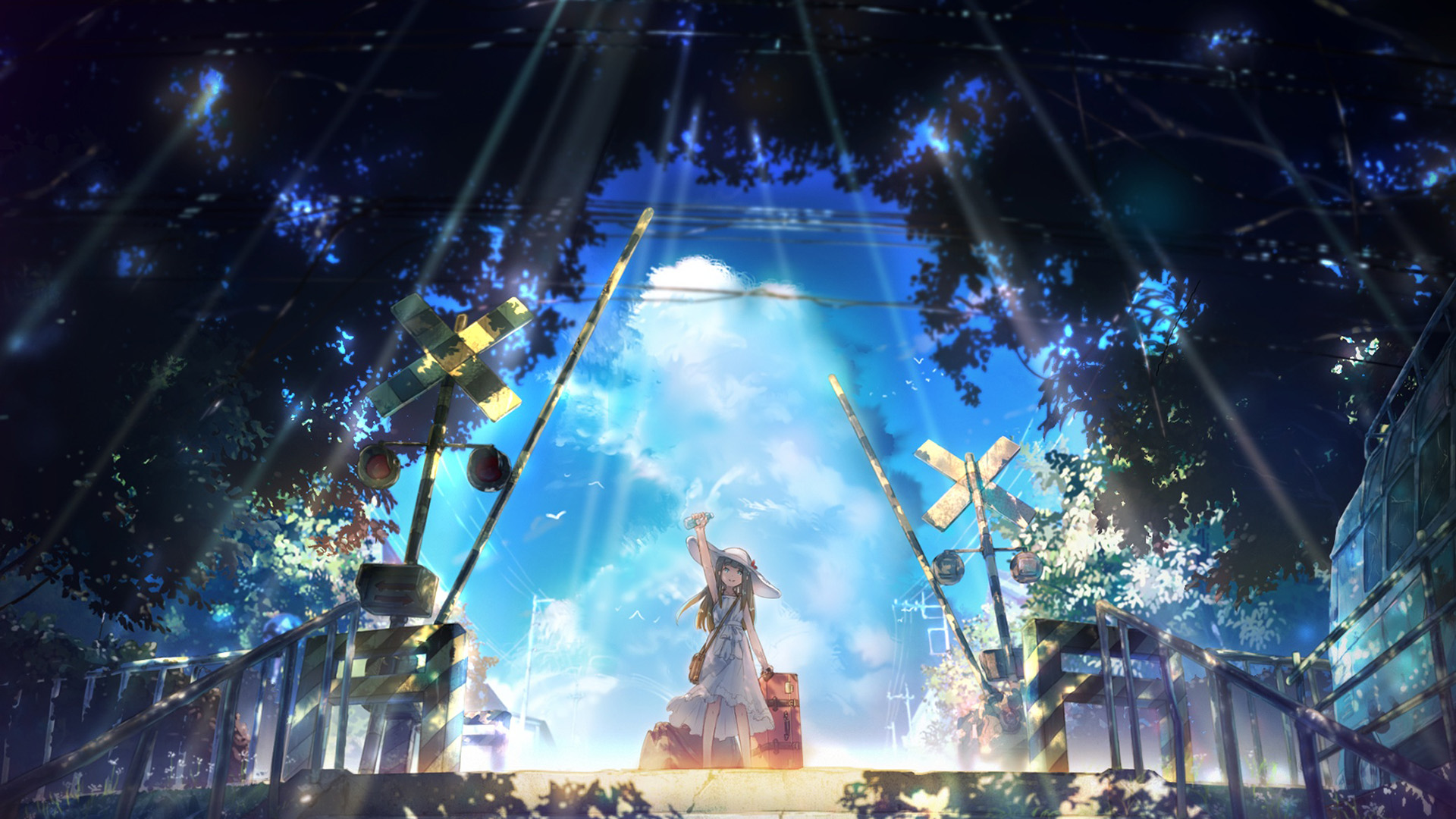 阳光,路障,夏天,路灯