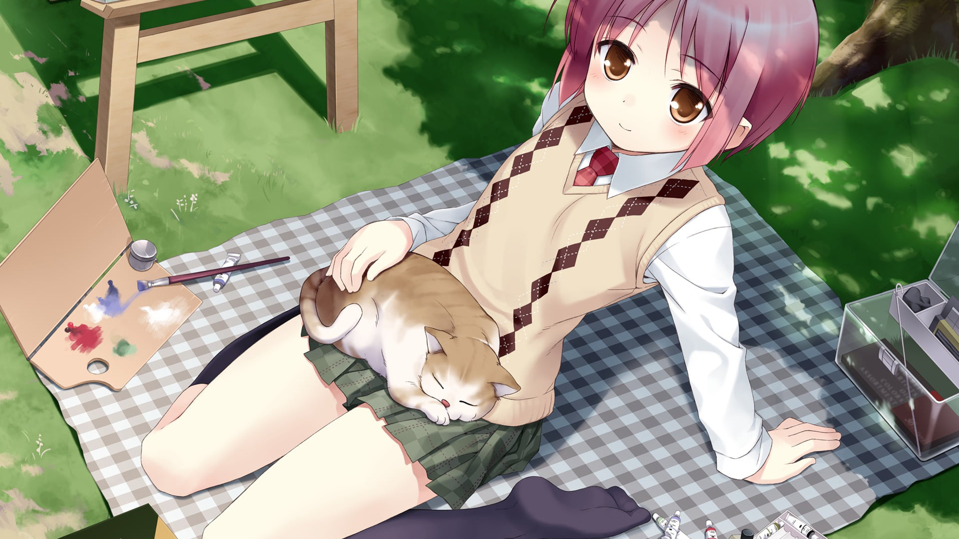 猫咪,画画,郊外,油画