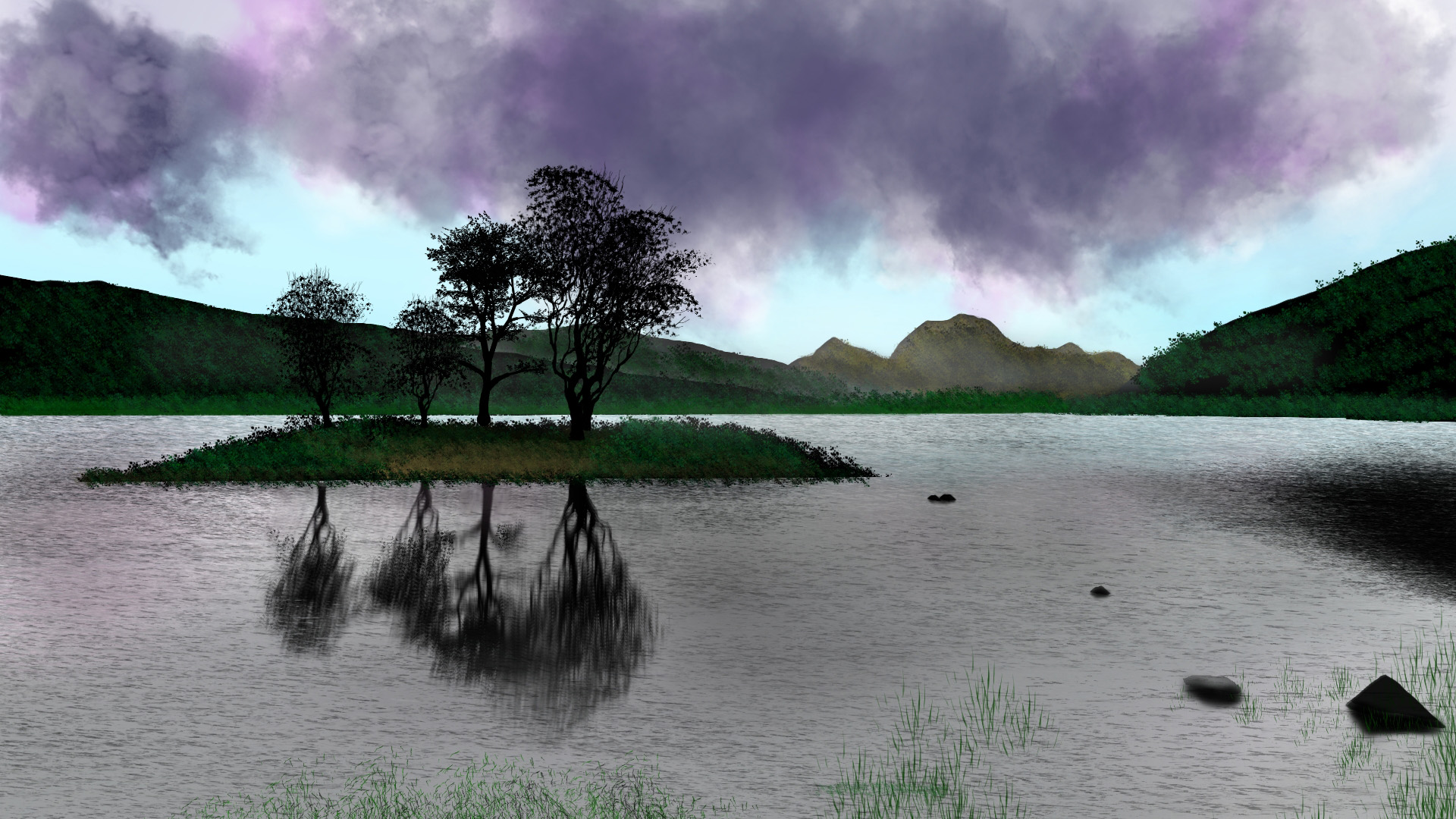 落日余晖,江心岛,倒映,黄昏