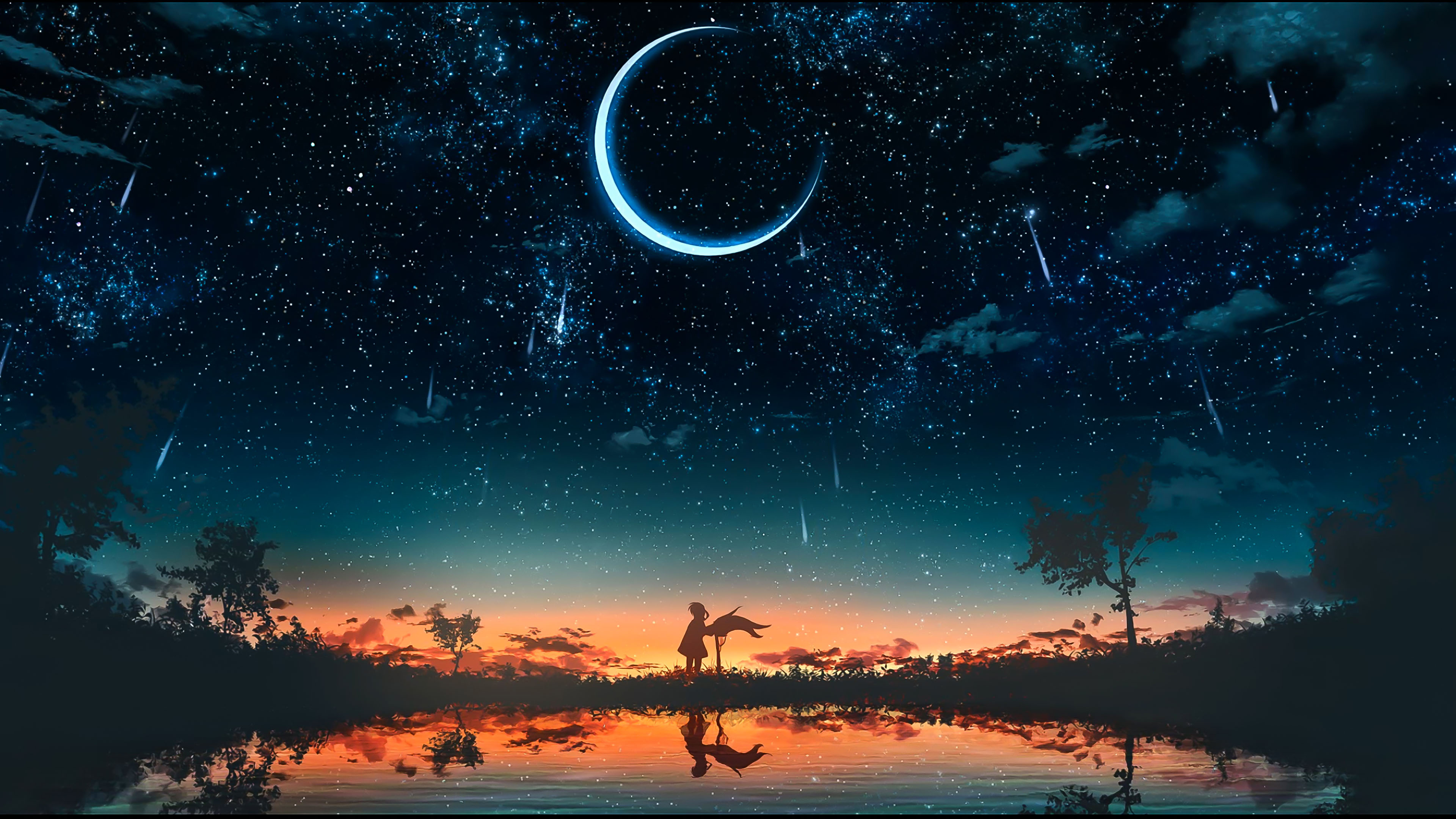 月牙,星空,倒影,恋人,浪漫