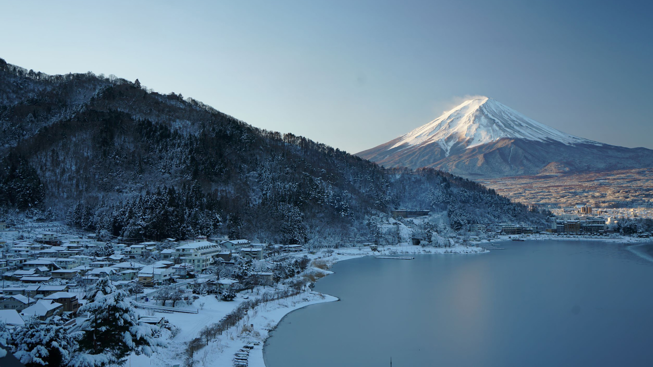 冰天雪地,富士山,小镇冬天