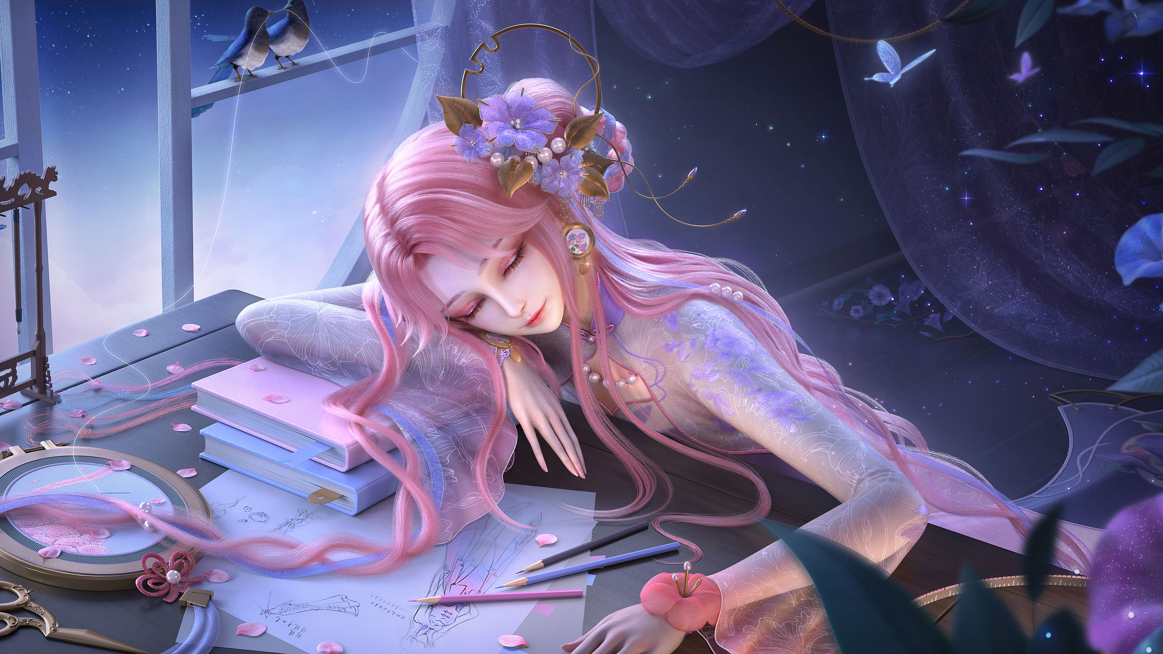 剪刀,小憩,古装,紫发,华丽