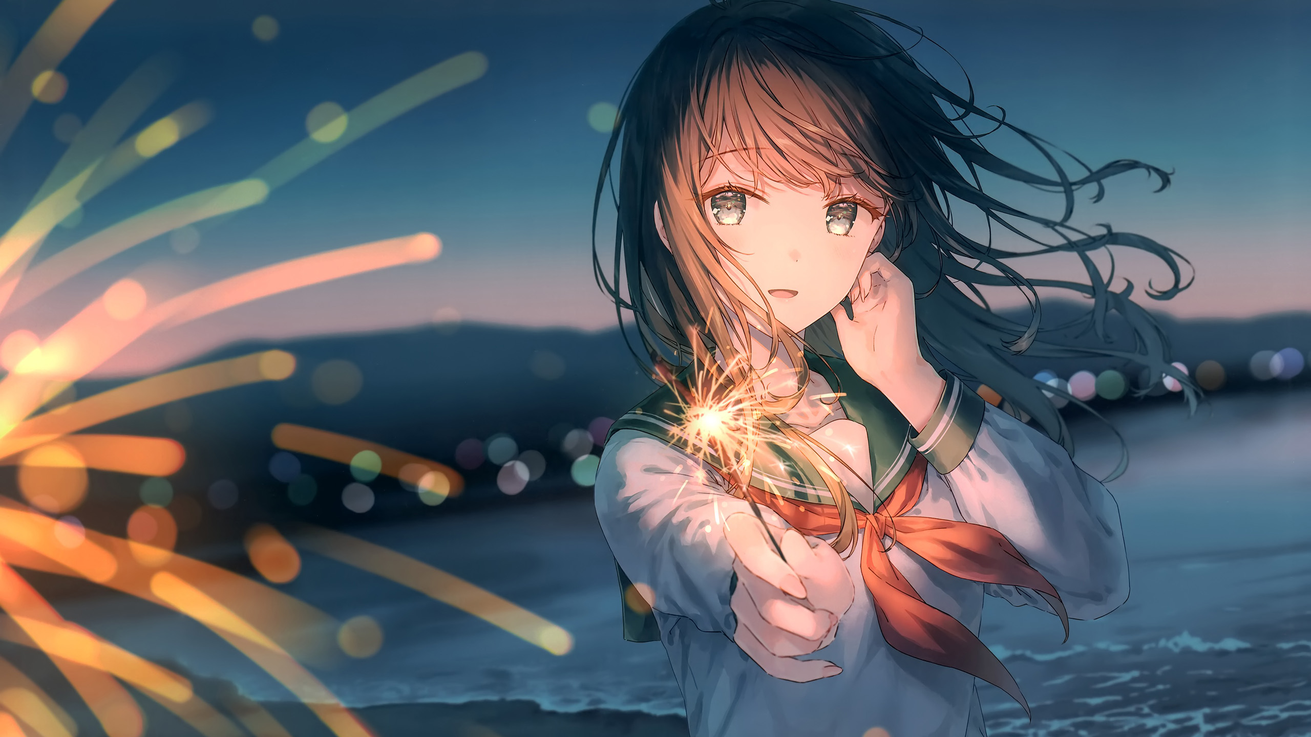 学生服,花火,海风