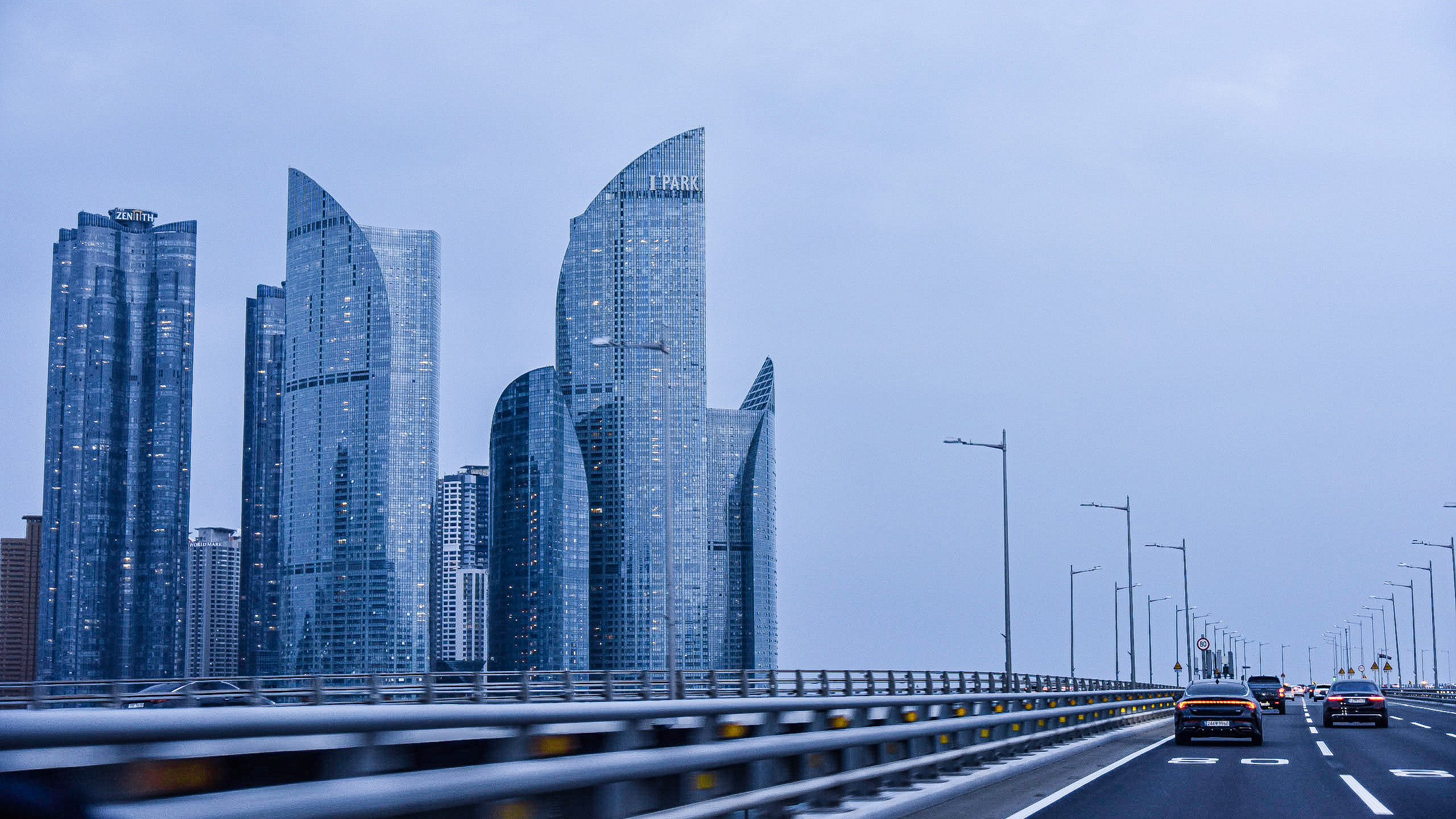城市夜景,釜山,高速路,清晨,高楼