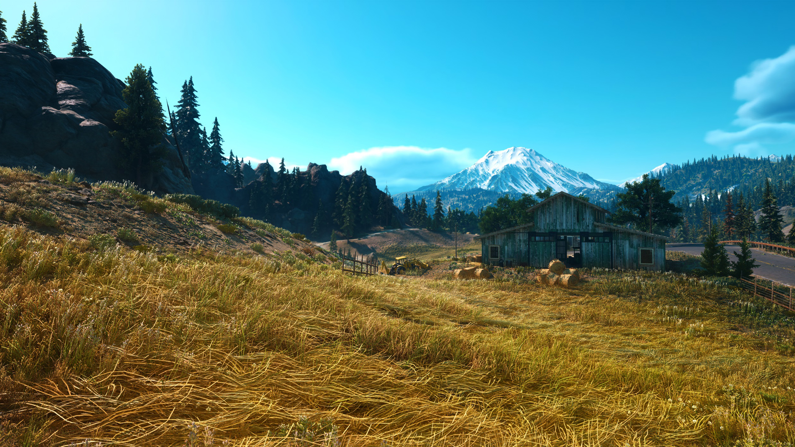 自然风光,雪山,小木屋