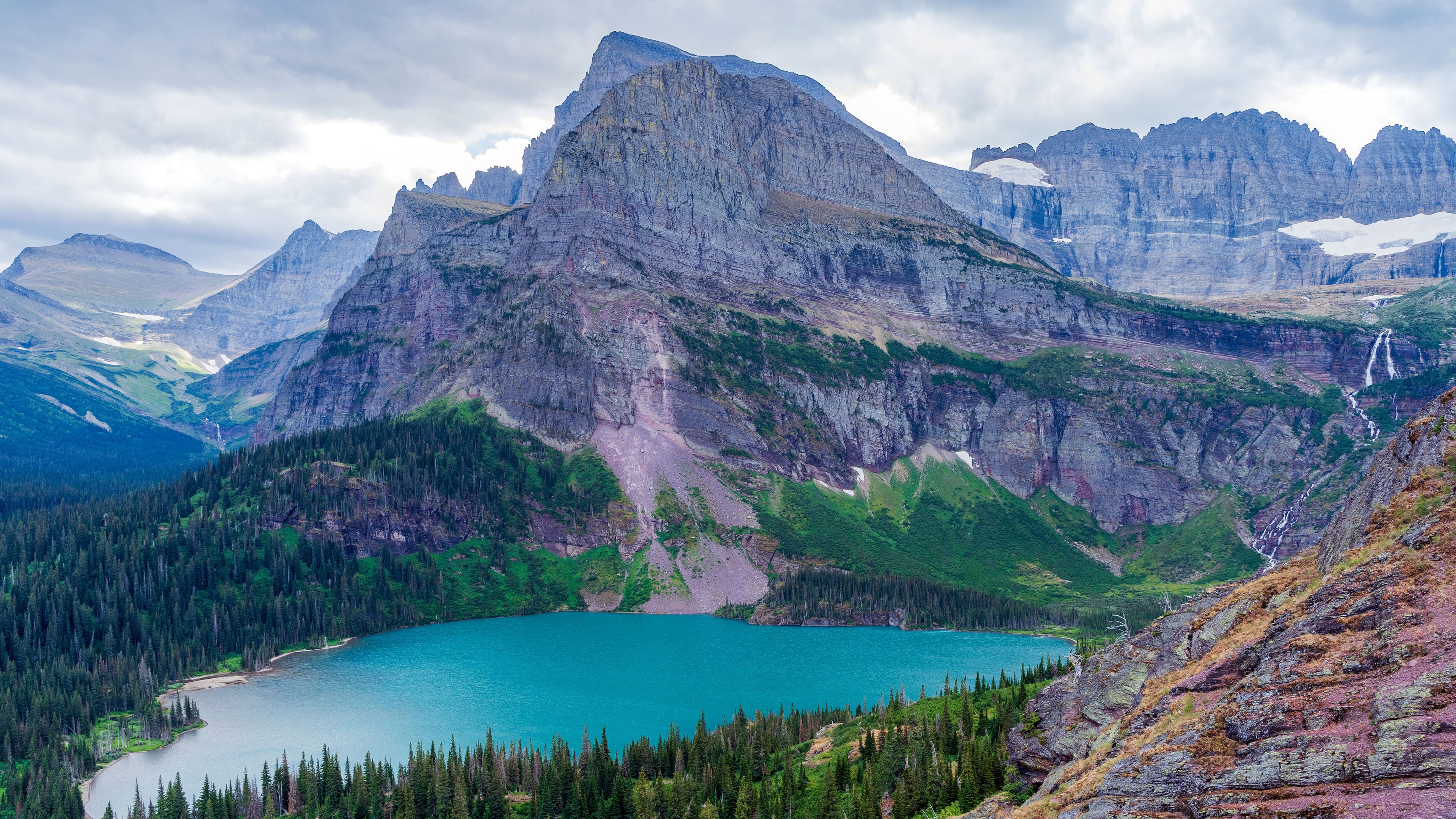 自然风光,树林,湖泊,雪山