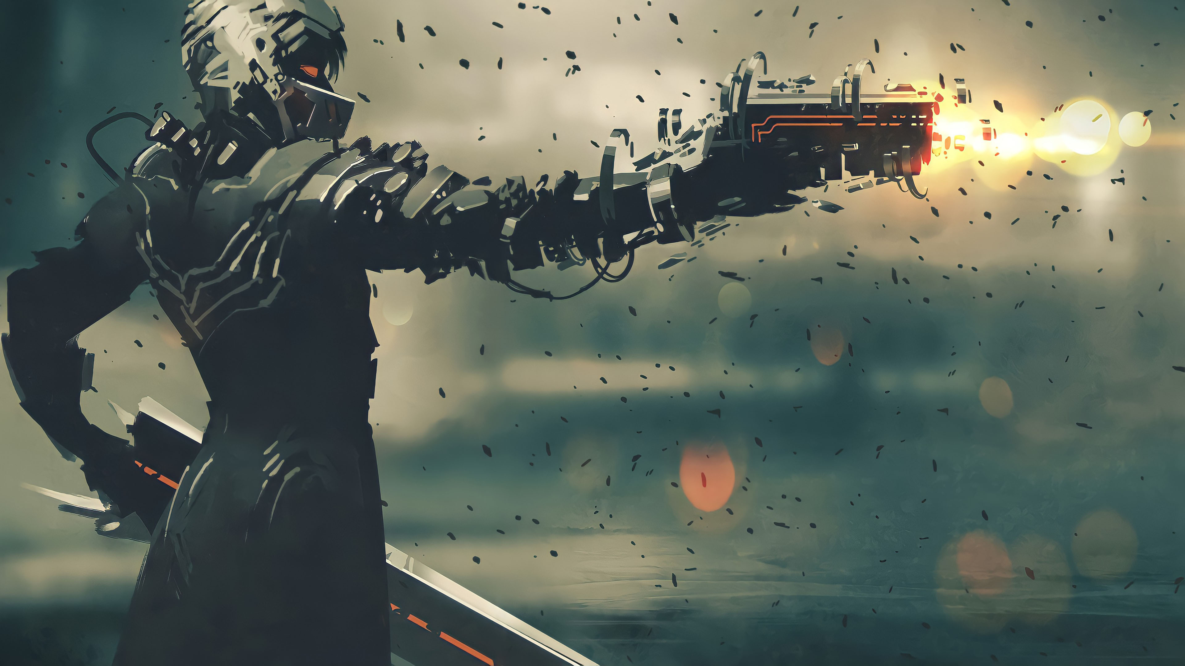 机器人,手枪,开枪,粉碎