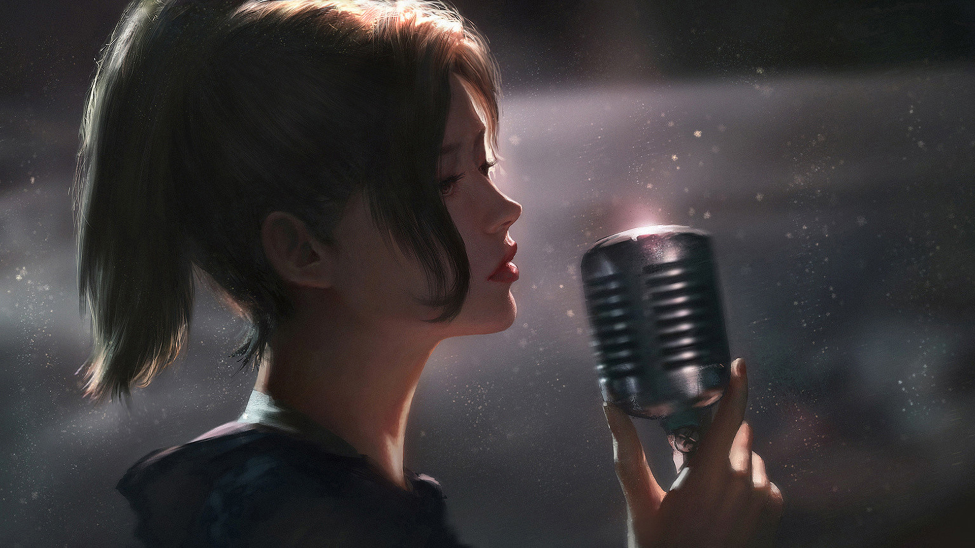 马尾女孩,麦克风,演唱