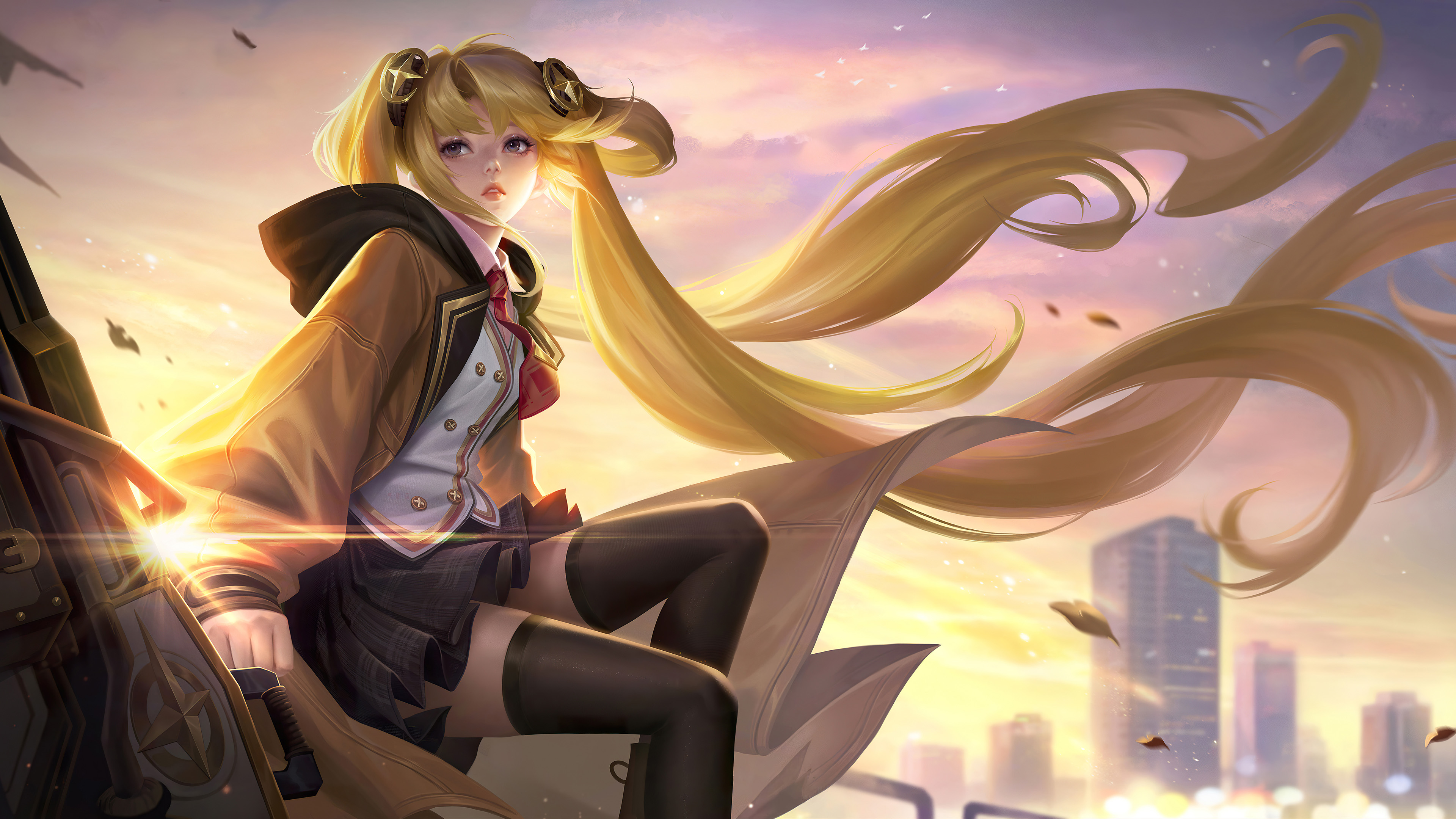 王者荣耀,孙尚香,黄色长发,百褶裙