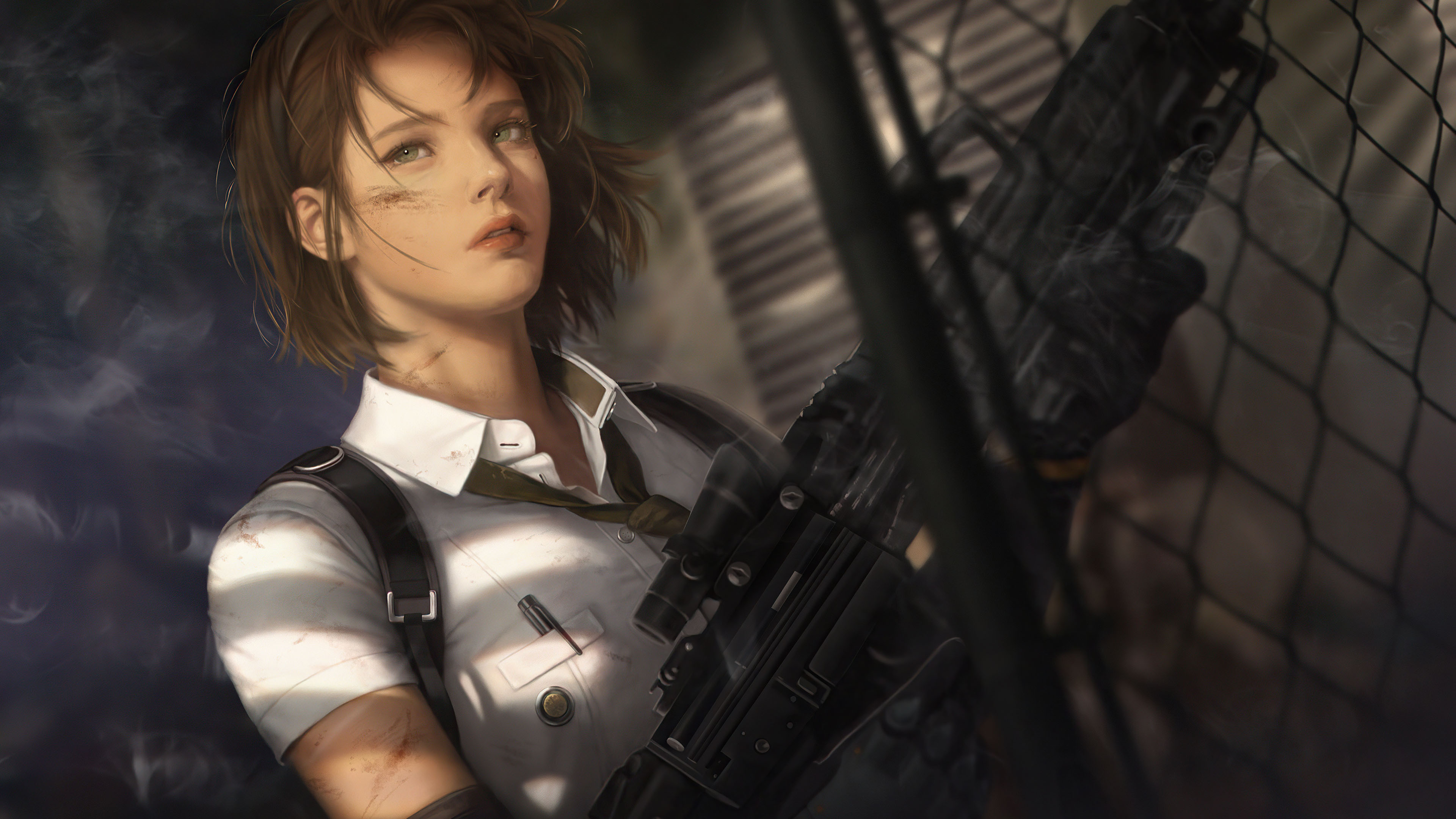 短发女孩,步枪,射击