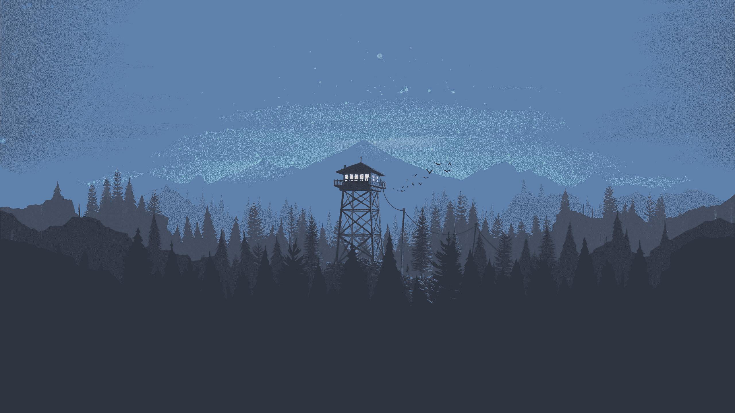 树林,眺望塔,傍晚,鸟群