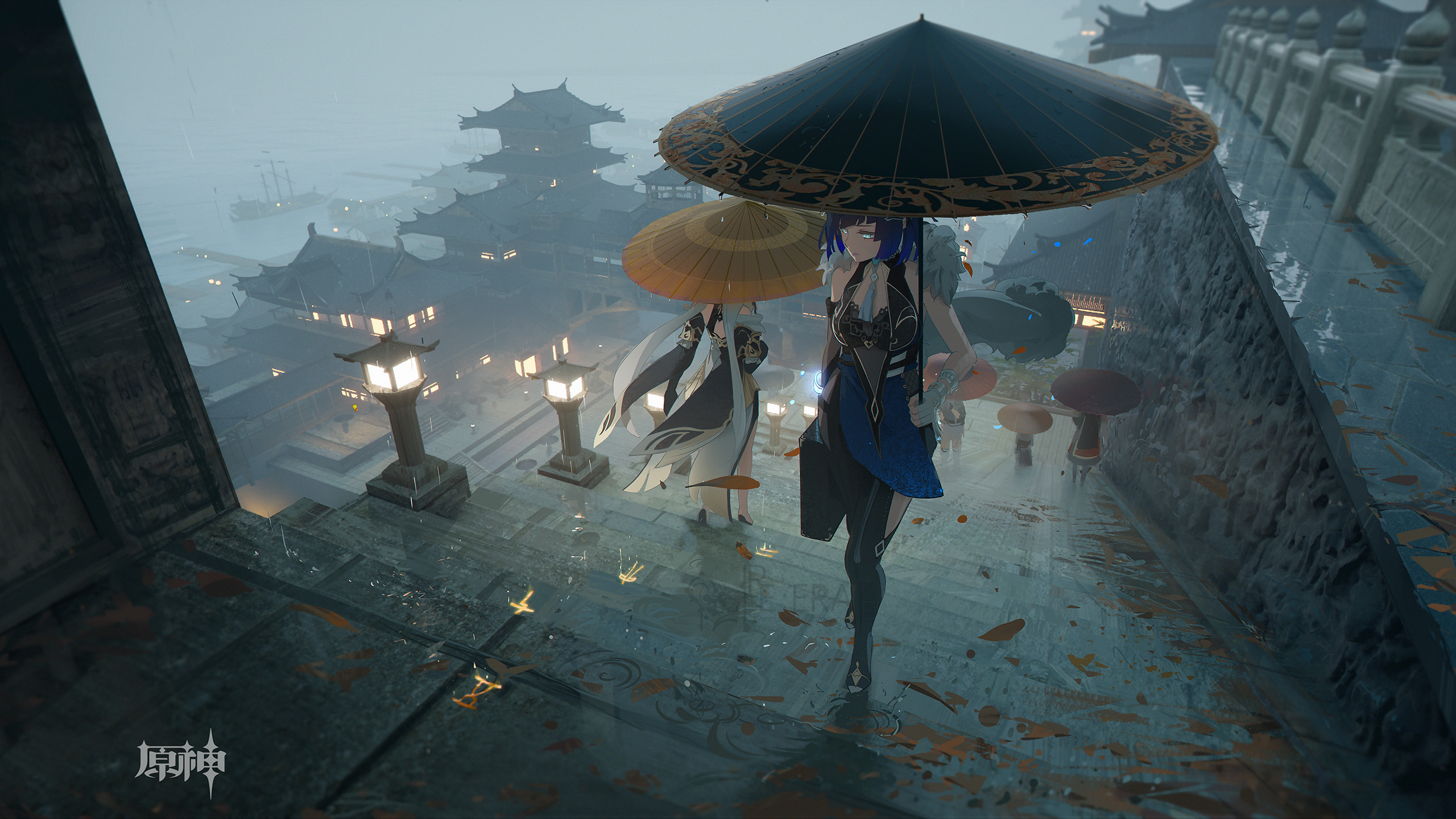 手游世界,原神,雨天,雨伞