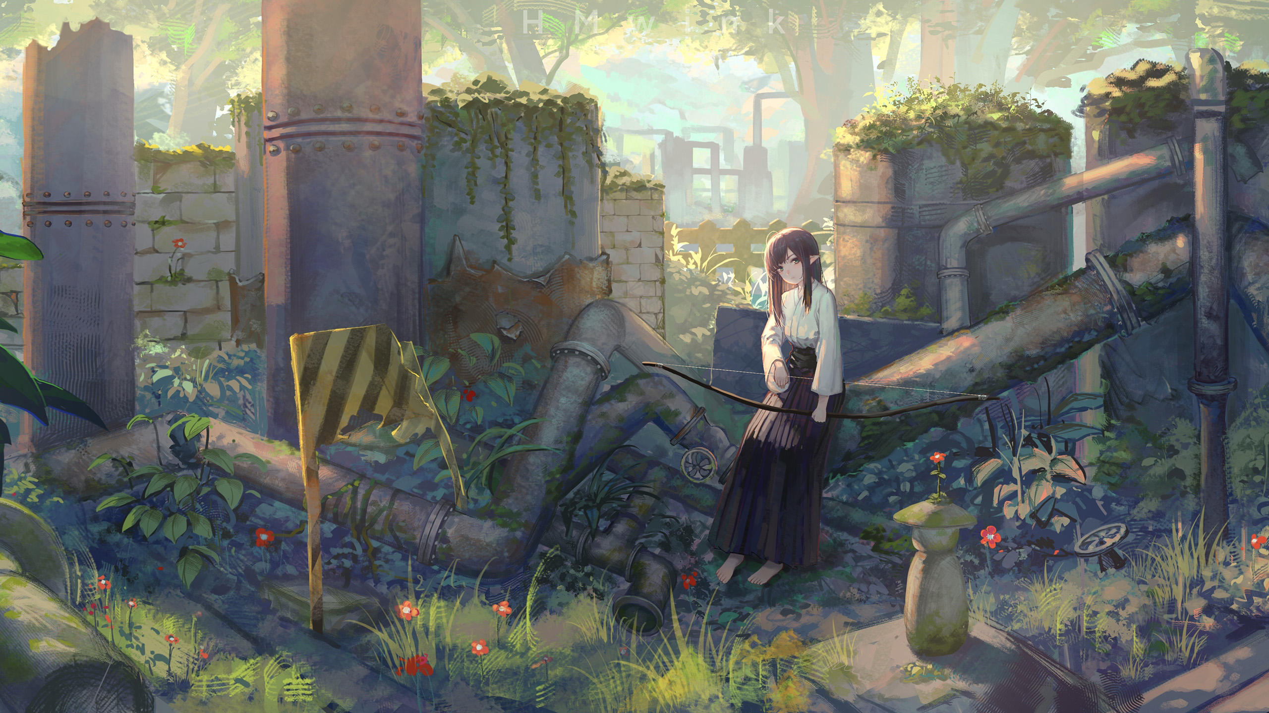 破壁残垣,弓箭,小红花