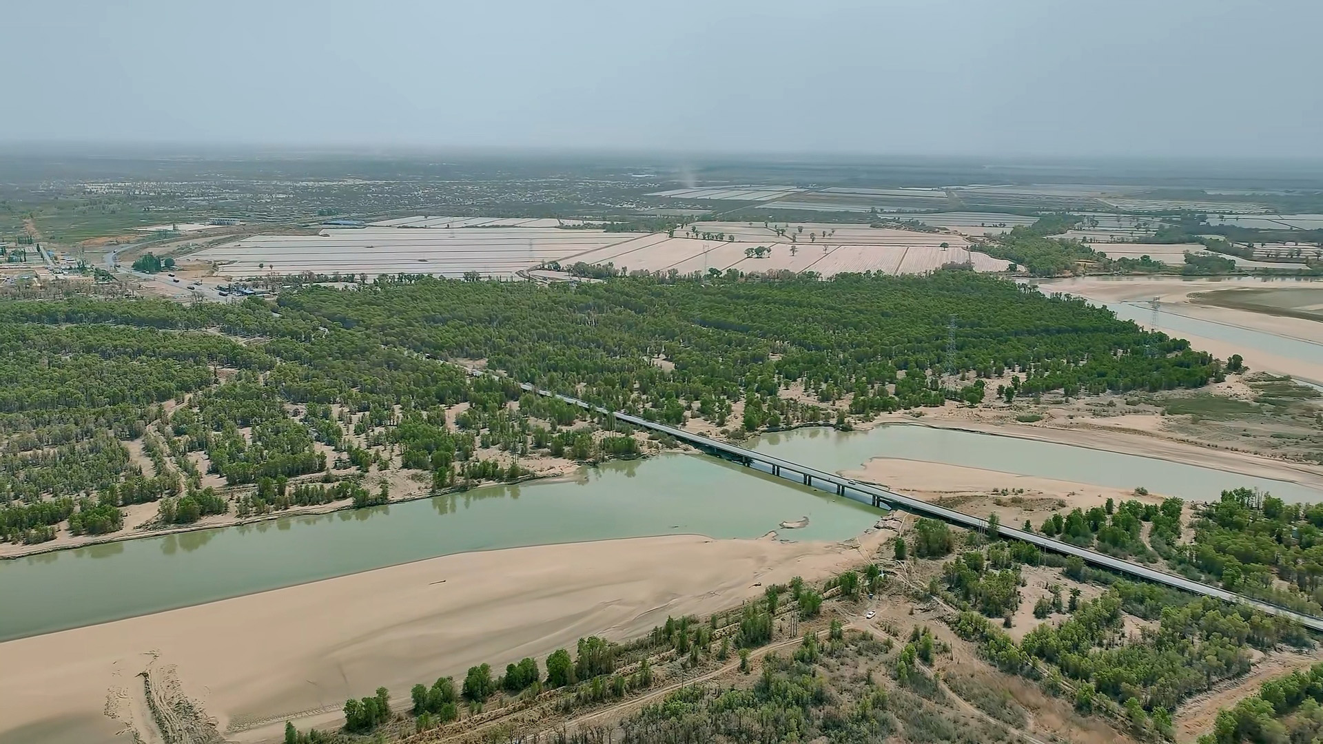 自然风光,公路,大江,沙洲