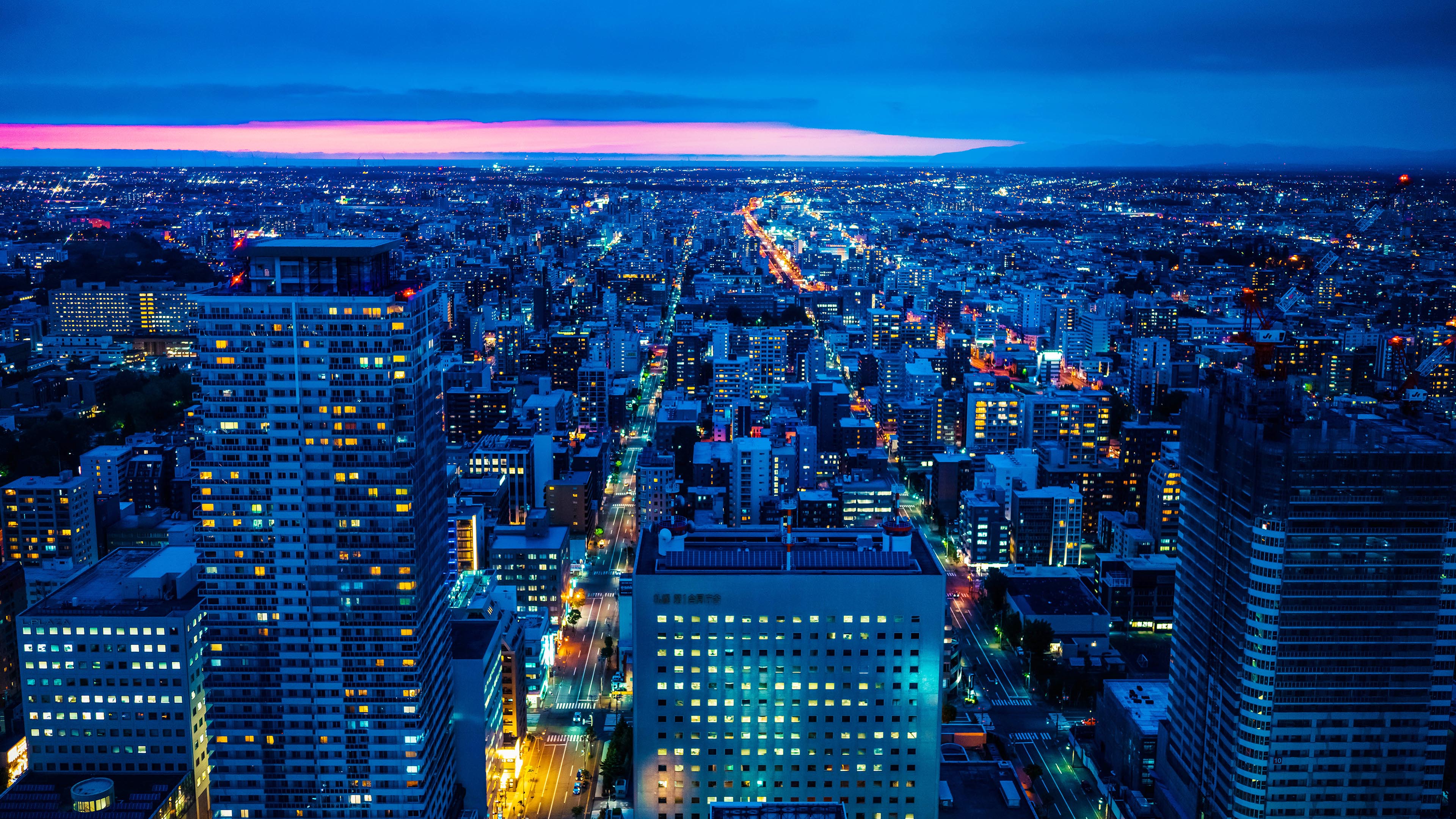 城市夜景,都市,晚霞,灯光璀璨