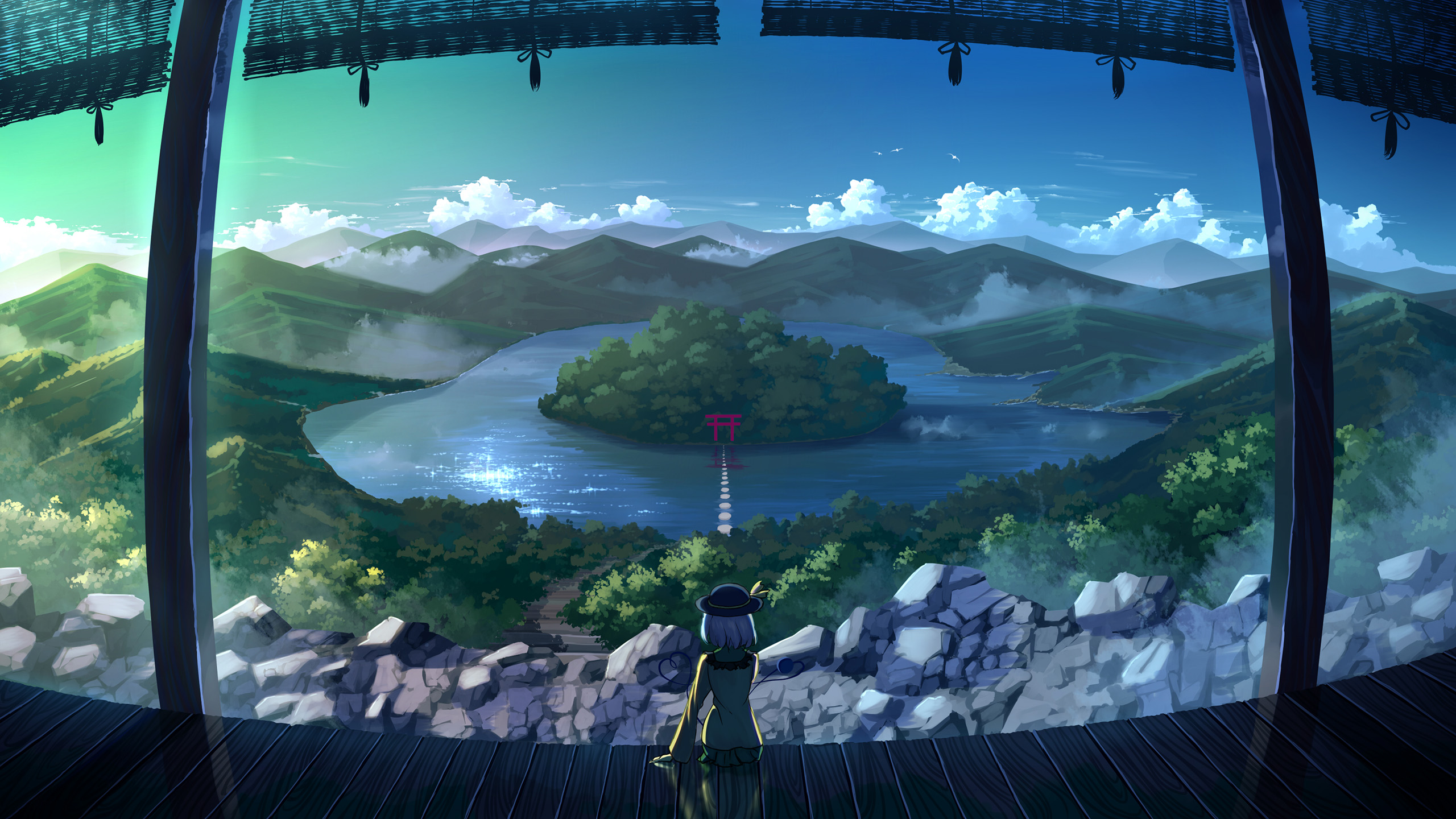 庭院,风铃,神社,湖心岛