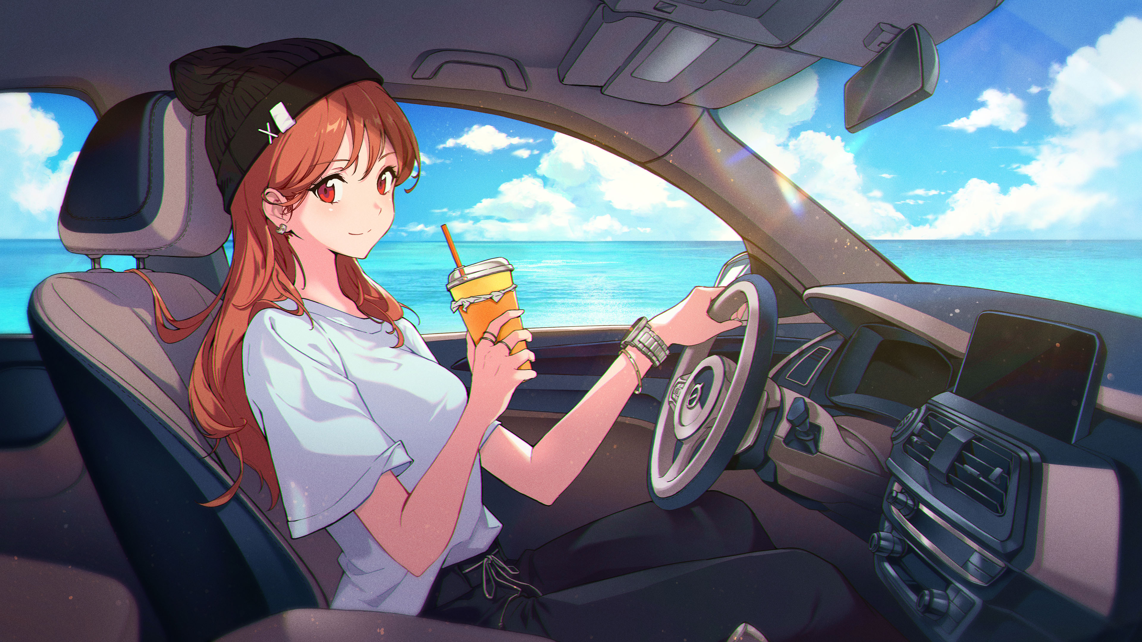 汽车,奶茶,可爱女孩