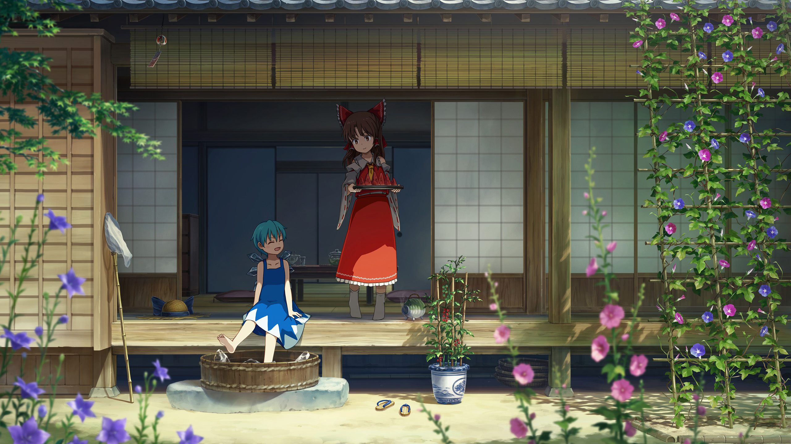 庭院,姐妹,夏天,花园