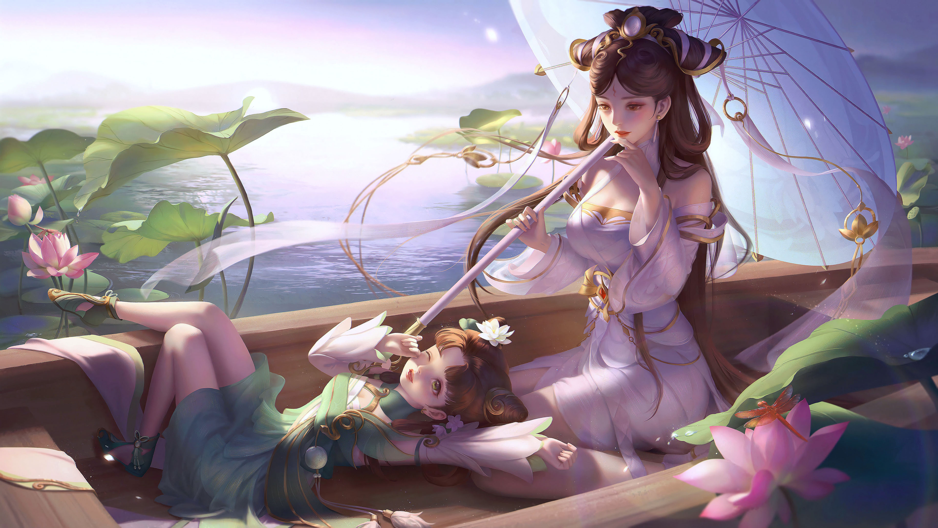 王者荣耀,大乔,小乔,荷花,小船