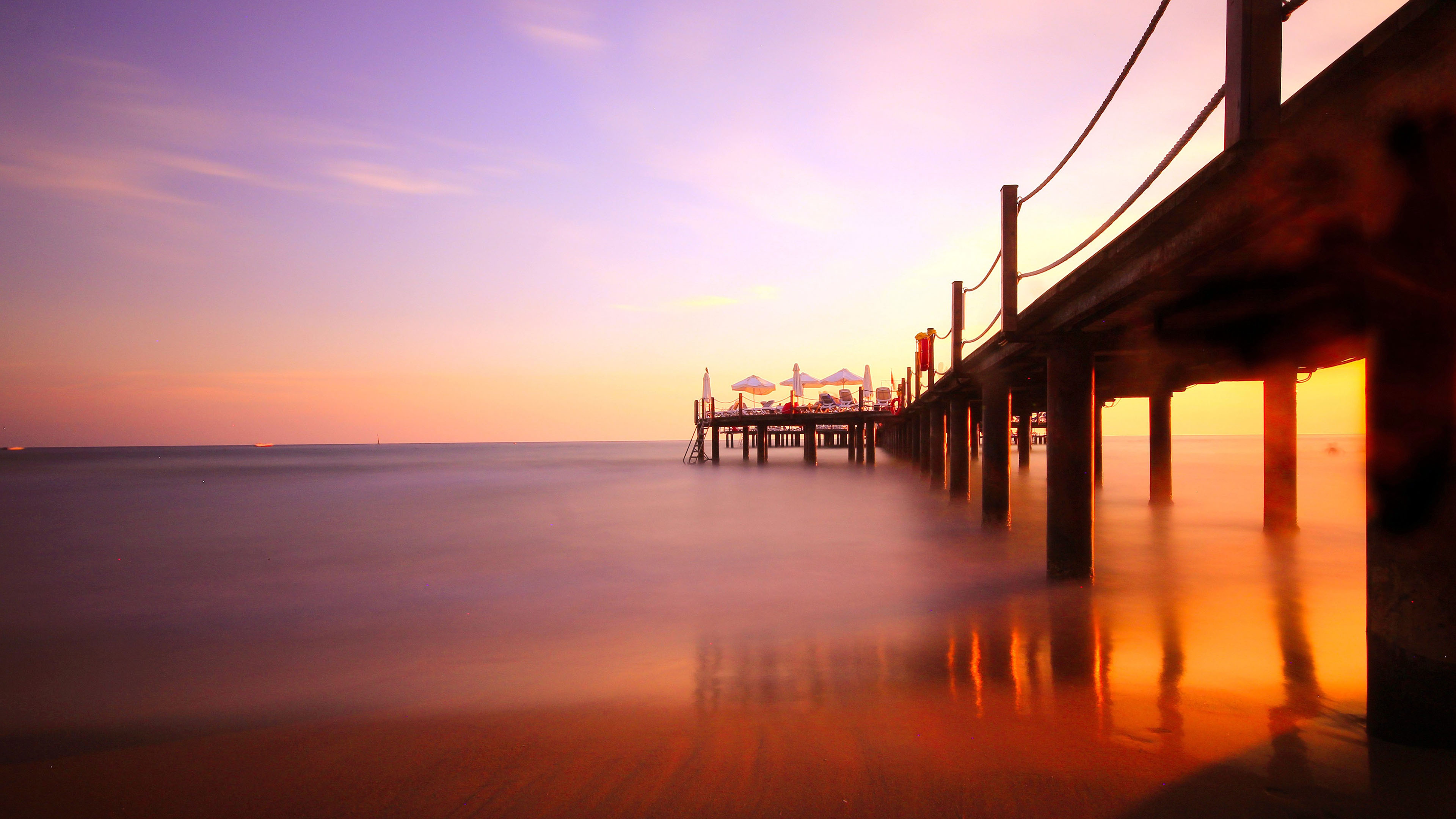 城市夜景,栈桥,夕阳,晚霞