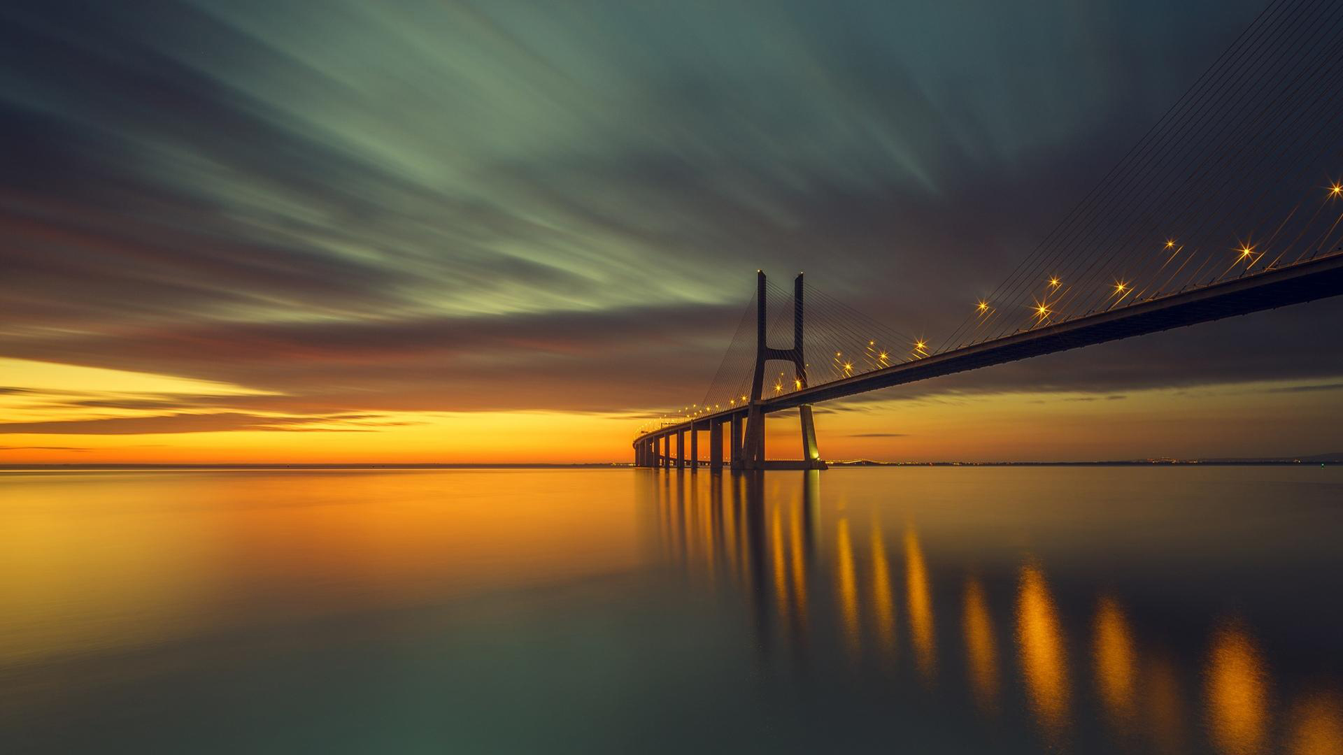 落日余晖,跨海大桥,黄昏,延时