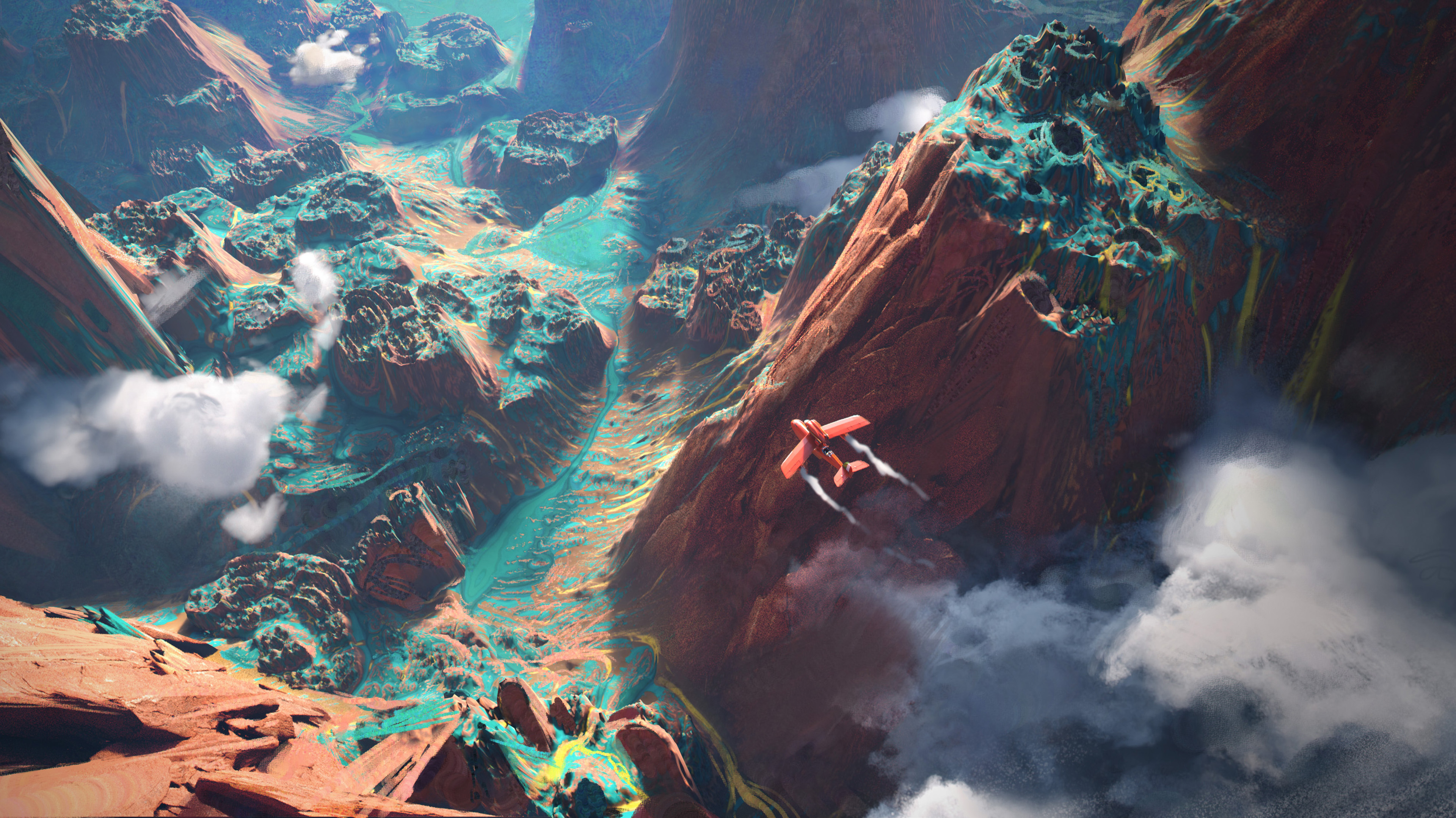 峡谷,飞机,山谷,飞跃