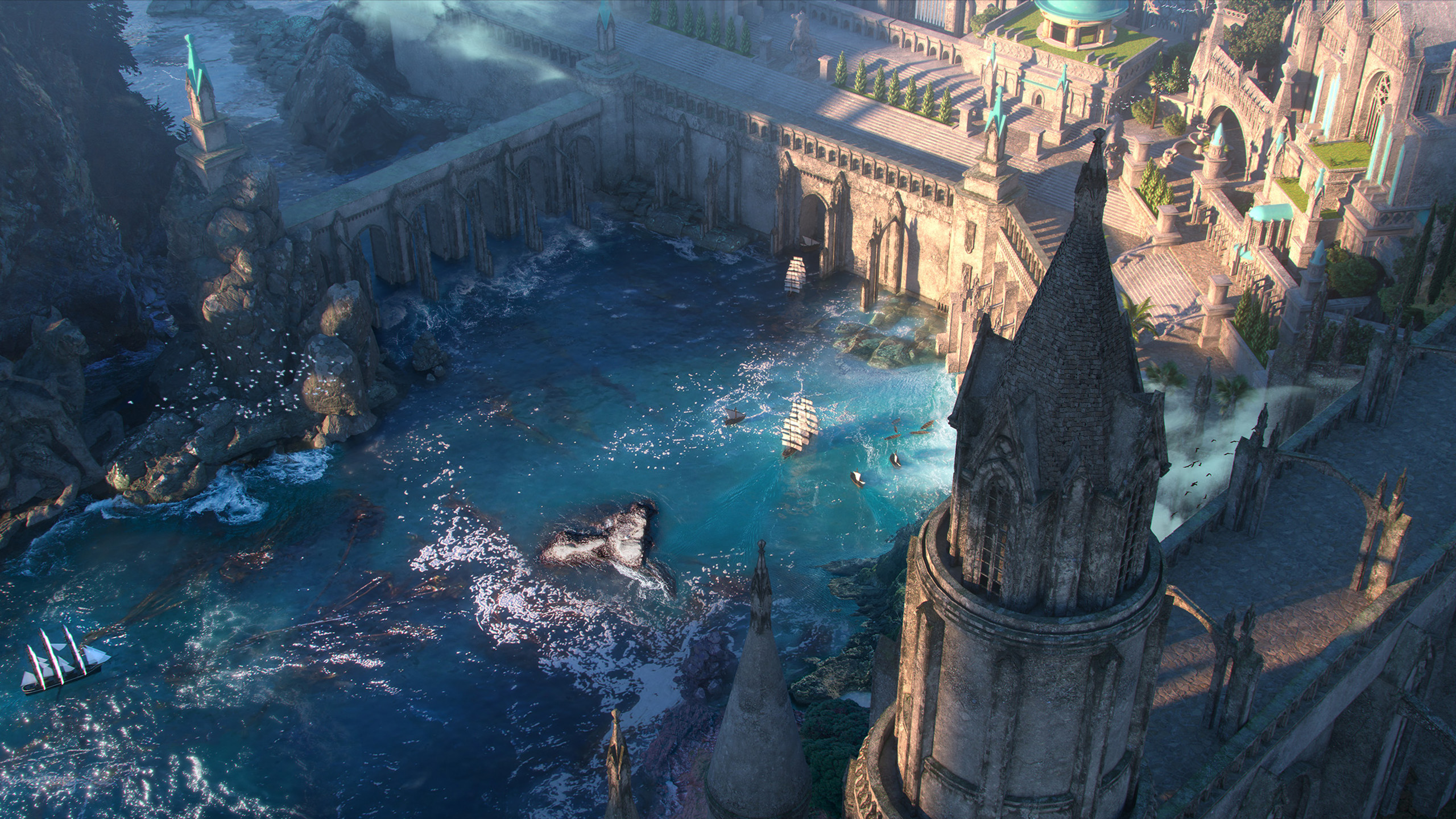 主机游戏,城堡,入海口,帆船