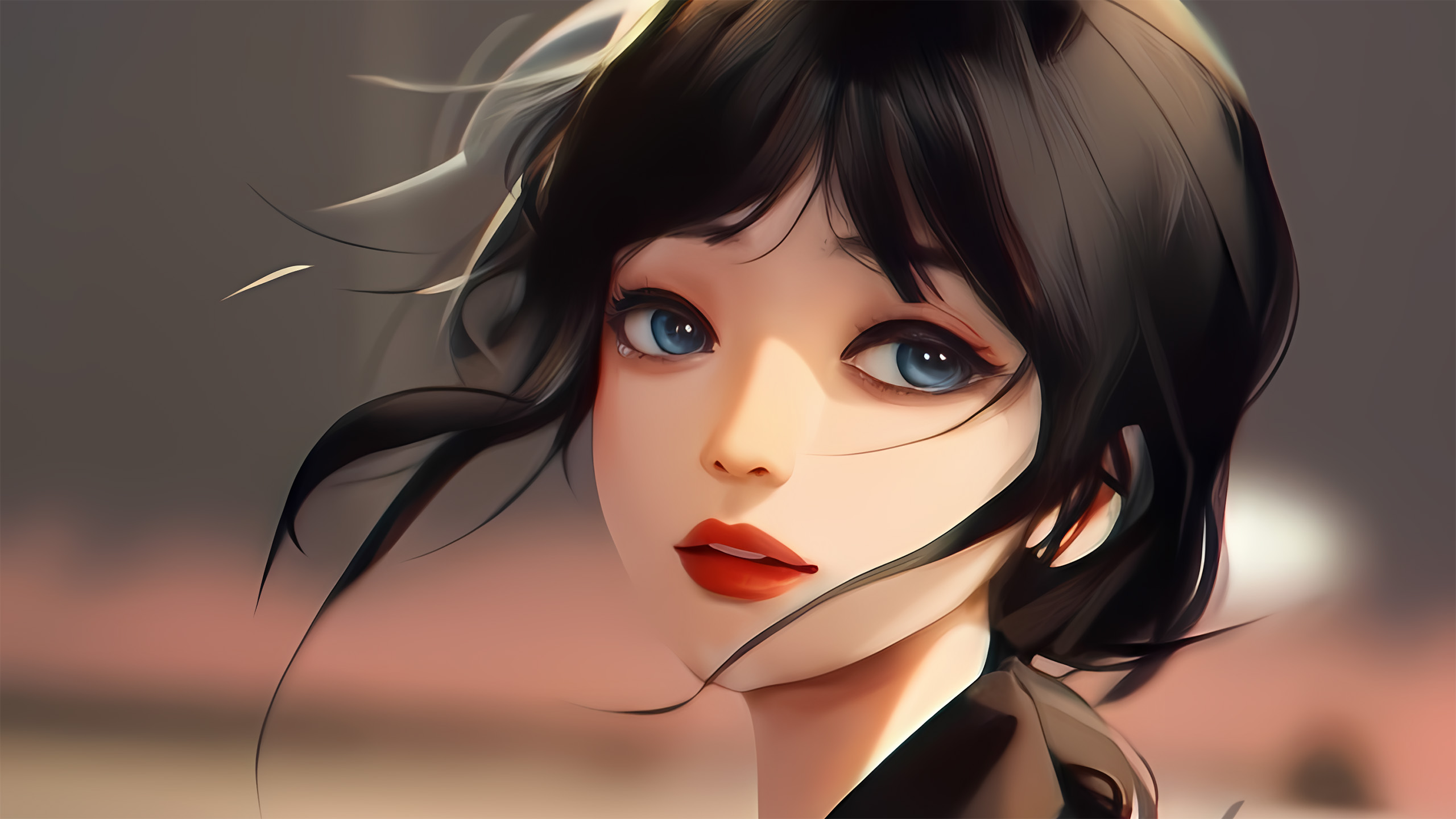 大眼睛,女孩,长发,回望