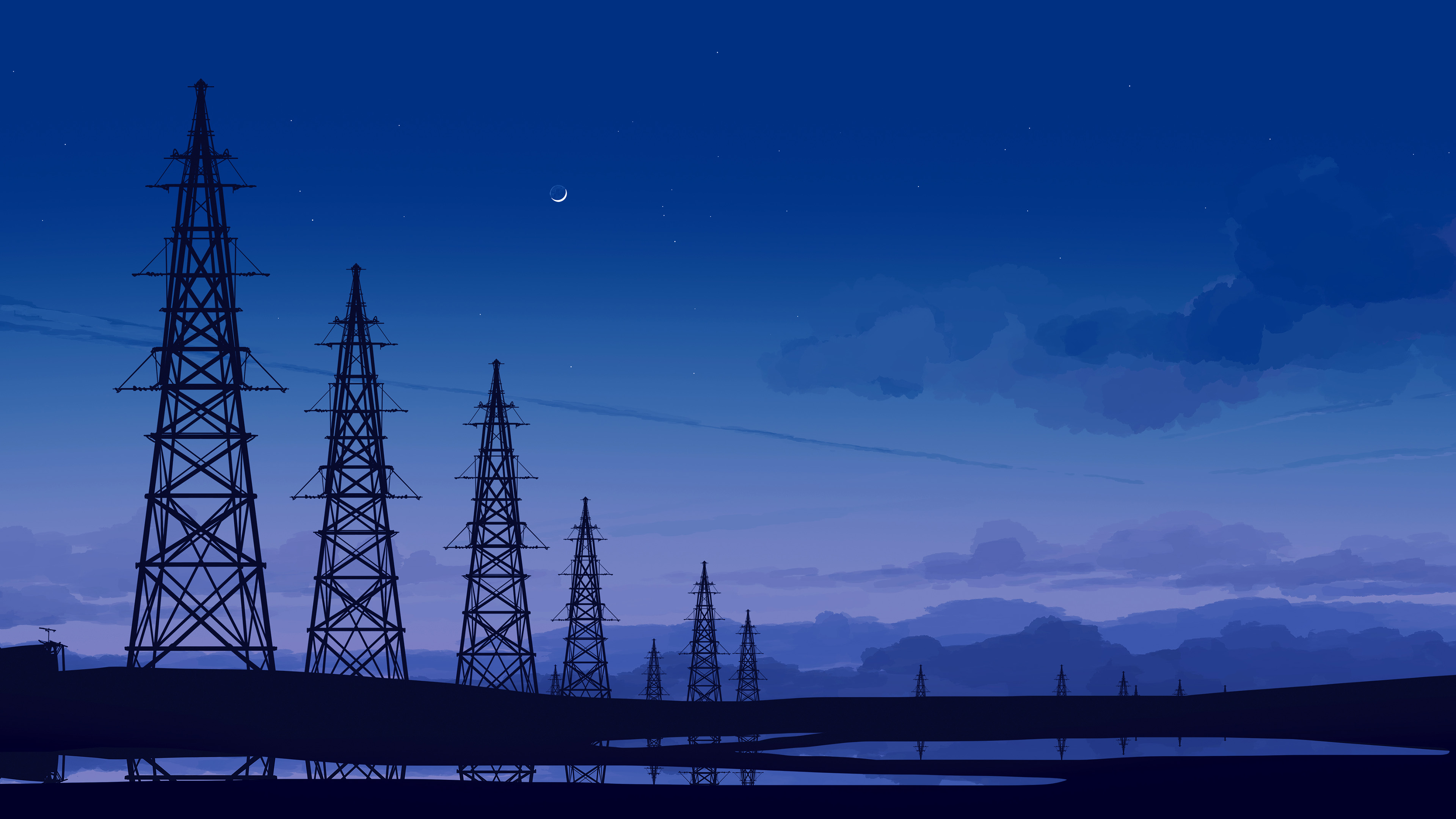 电塔,深夜,月亮,旷野