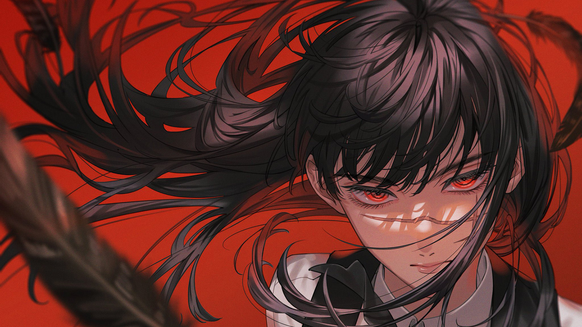 链锯人,羽毛,红色眼睛