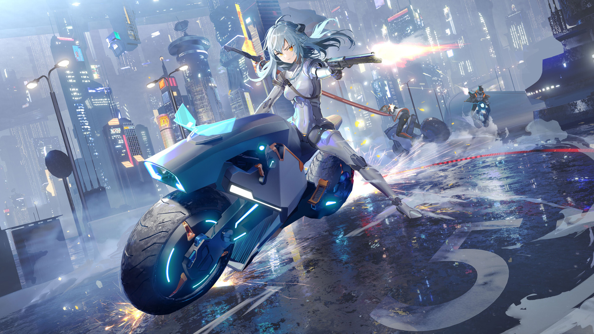 摩托车,城市,深夜,战斗,武器