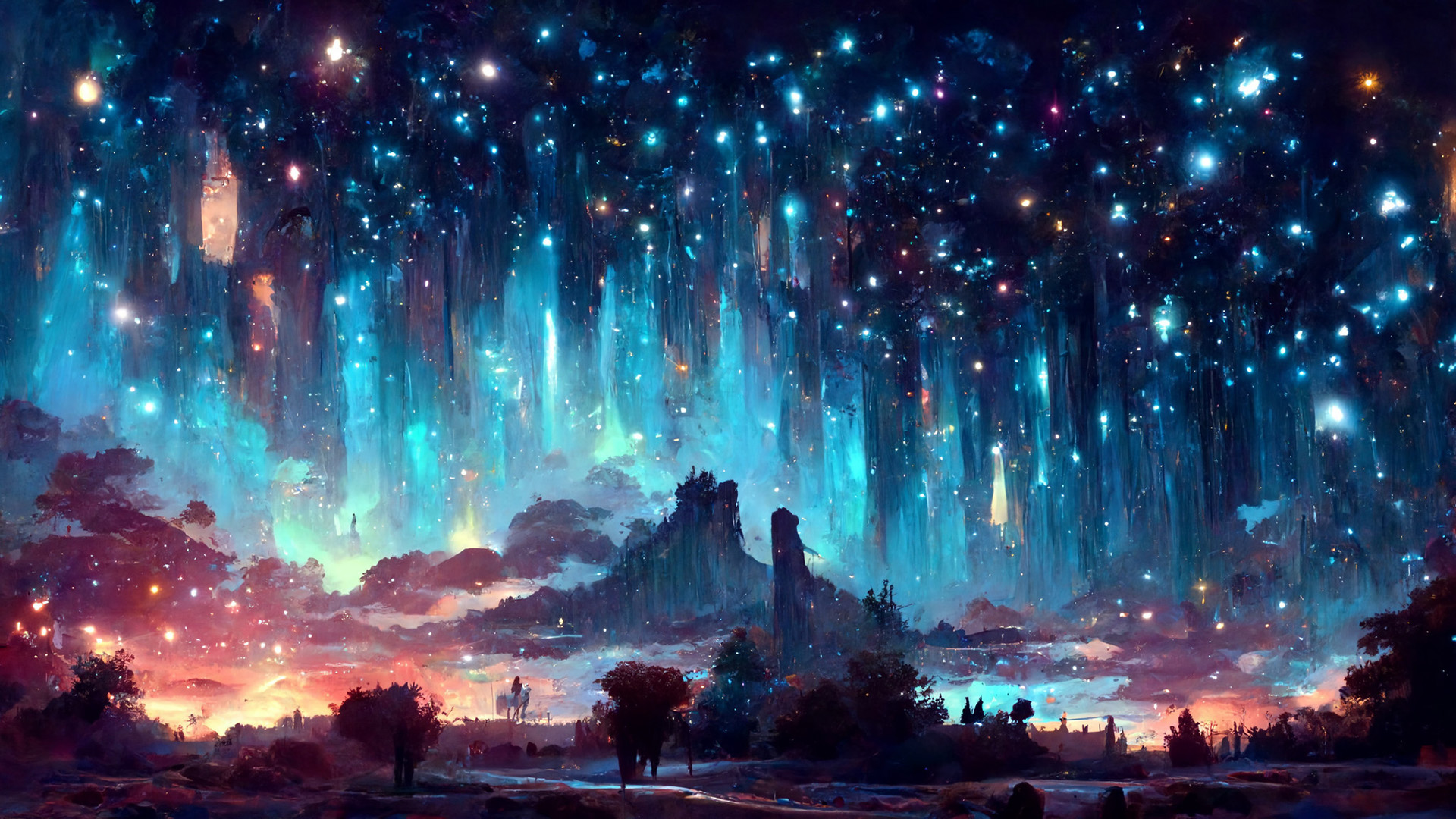 繁星,森林,童话,抽象,油画