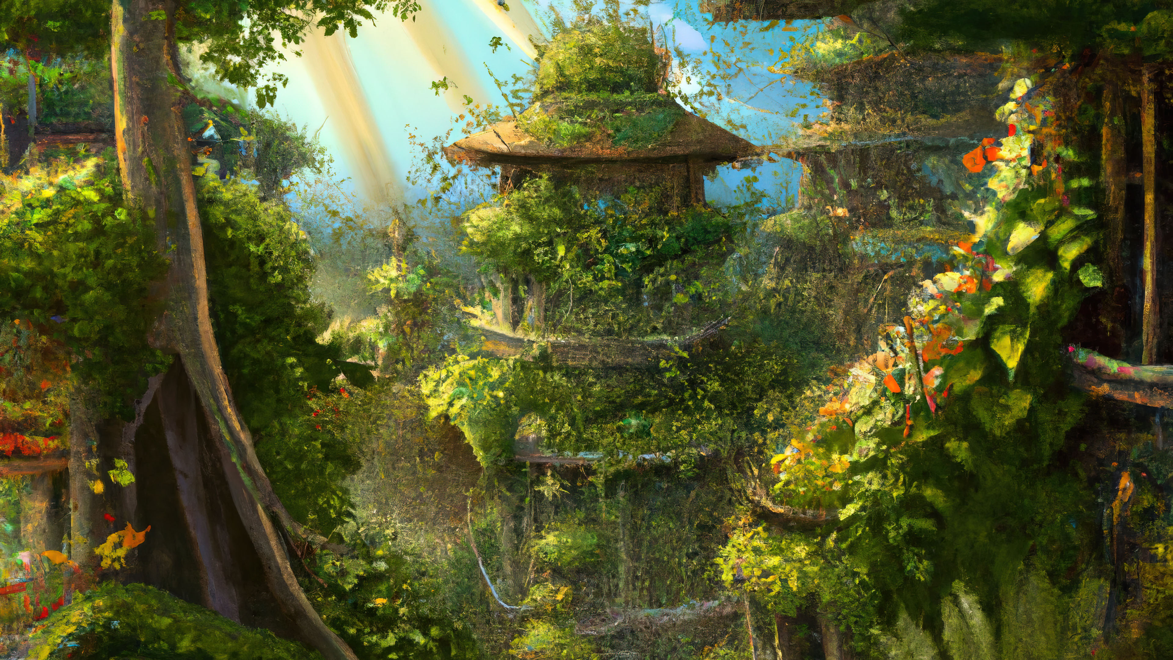 丛林木屋,森林,童话世界,阳光