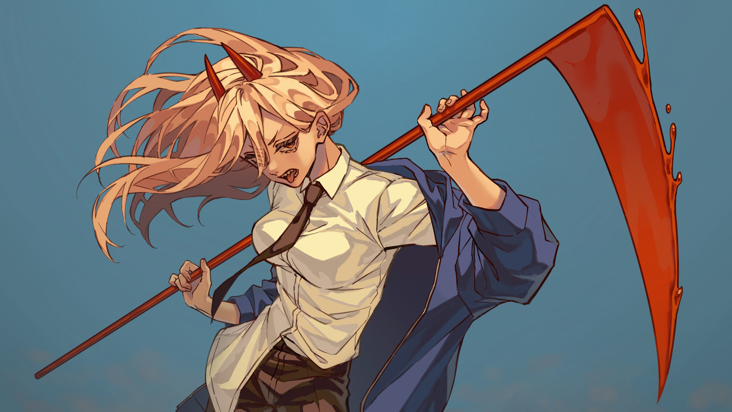 链锯人,帕瓦,恶魔角,镰刀,领带